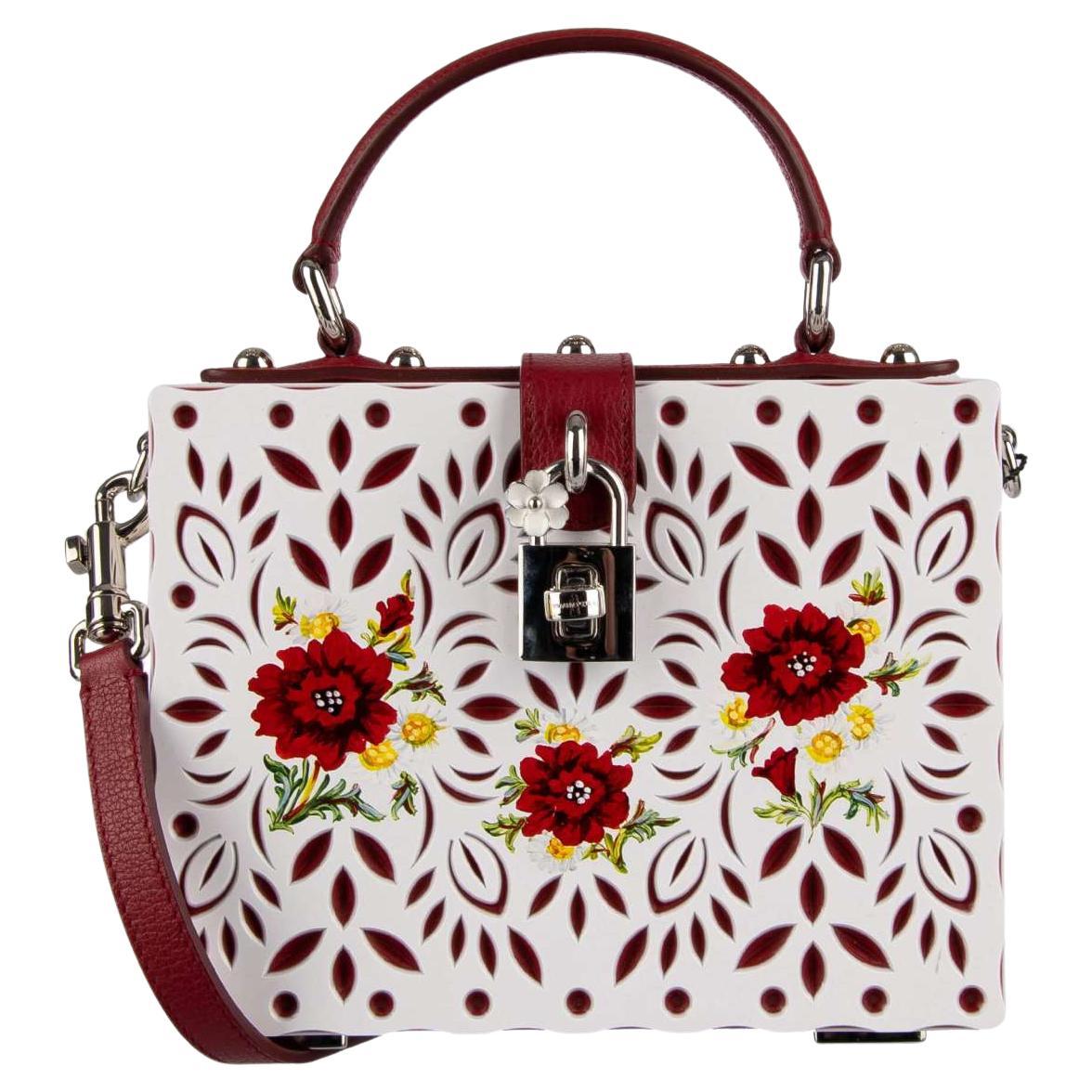 Dolce & Gabbana Hand Painted Poppy Chamomile Plexi DOLCE BOX Bag White Red For Sale