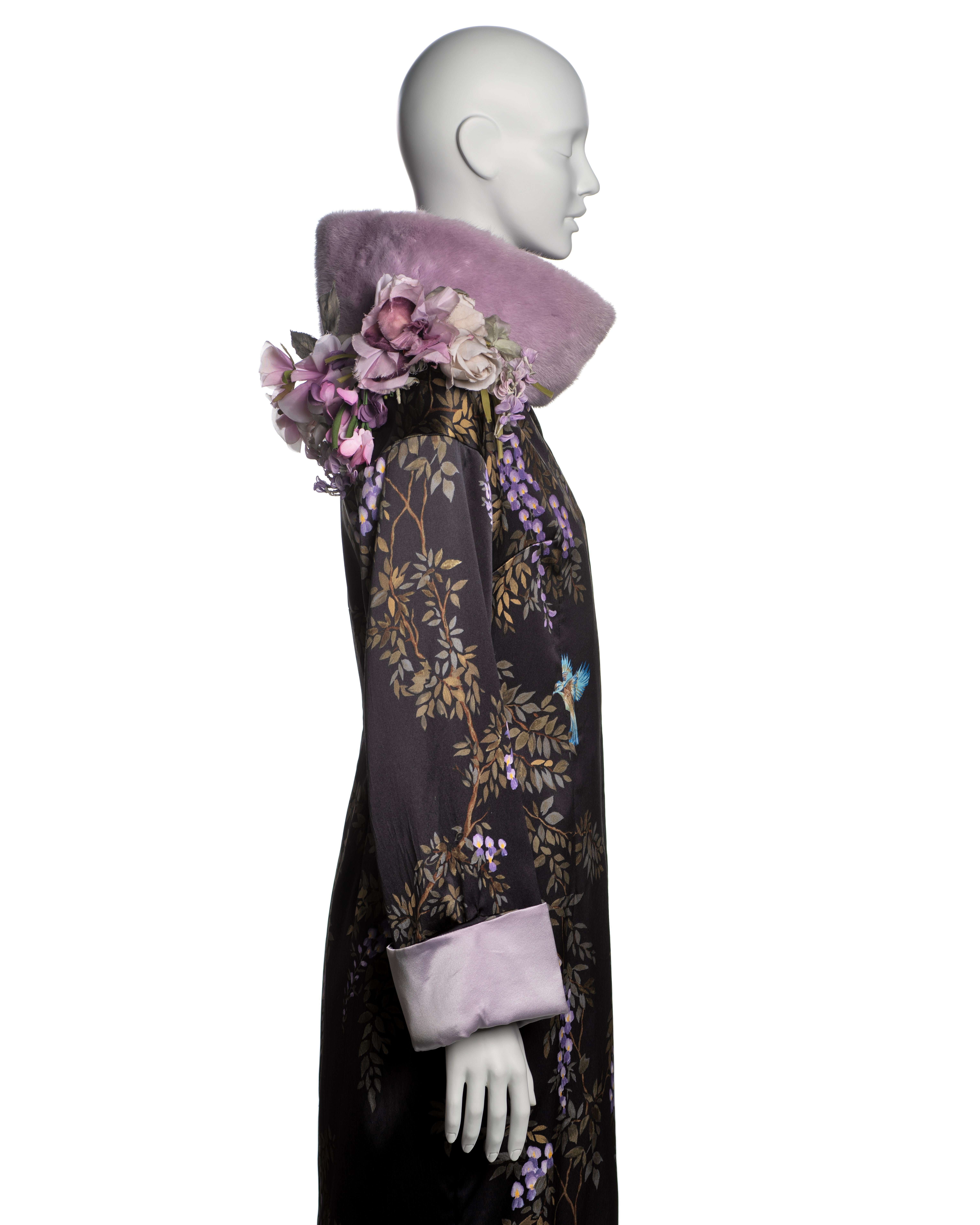 Dolce & Gabbana Hand-Painted Silk Coat with Lavender Mink Fur Trim, FW 1998 For Sale 5