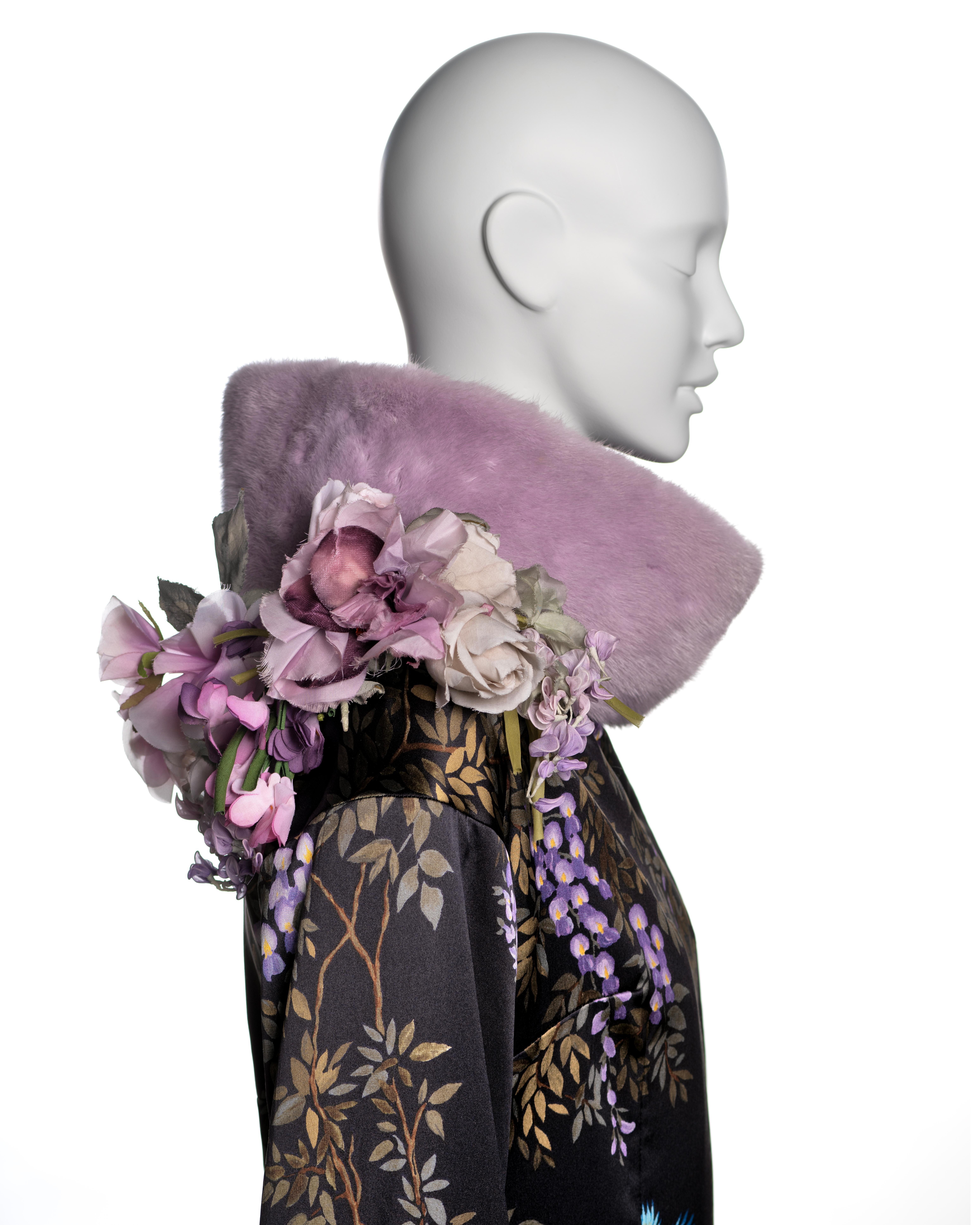 Dolce & Gabbana Hand-Painted Silk Coat with Lavender Mink Fur Trim, FW 1998 For Sale 6