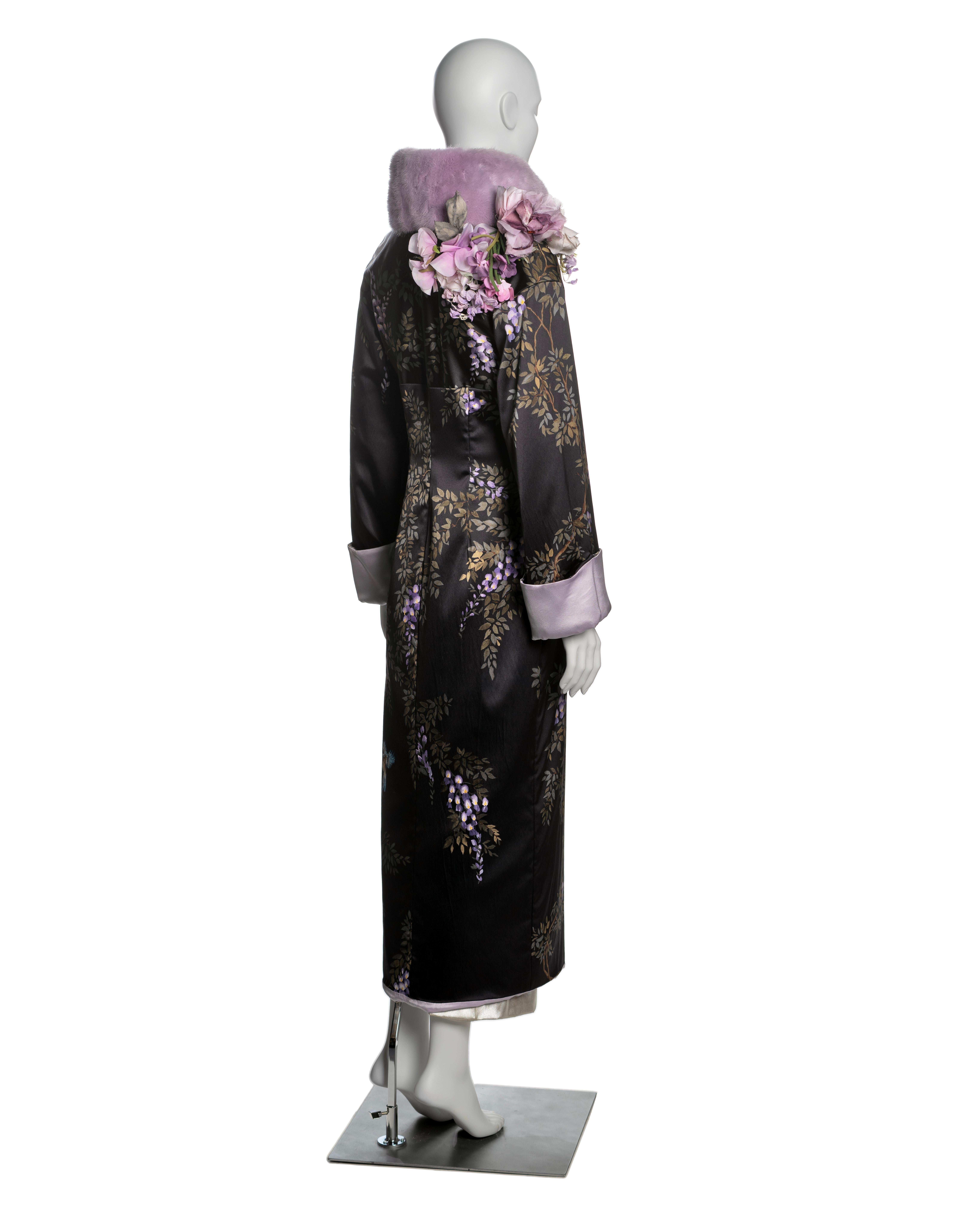 Dolce & Gabbana Hand-Painted Silk Coat with Lavender Mink Fur Trim, FW 1998 For Sale 7