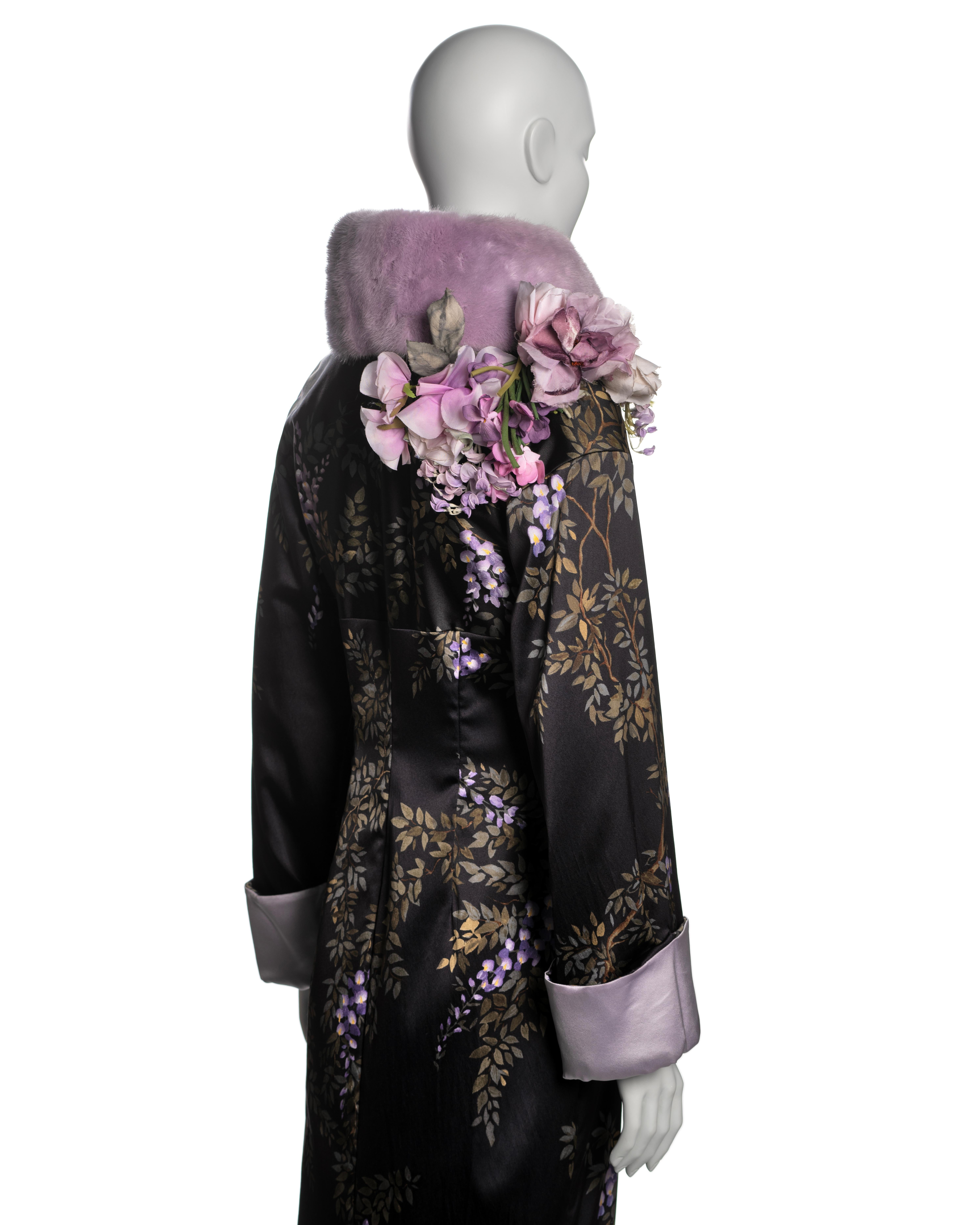 Dolce & Gabbana Hand-Painted Silk Coat with Lavender Mink Fur Trim, FW 1998 For Sale 8