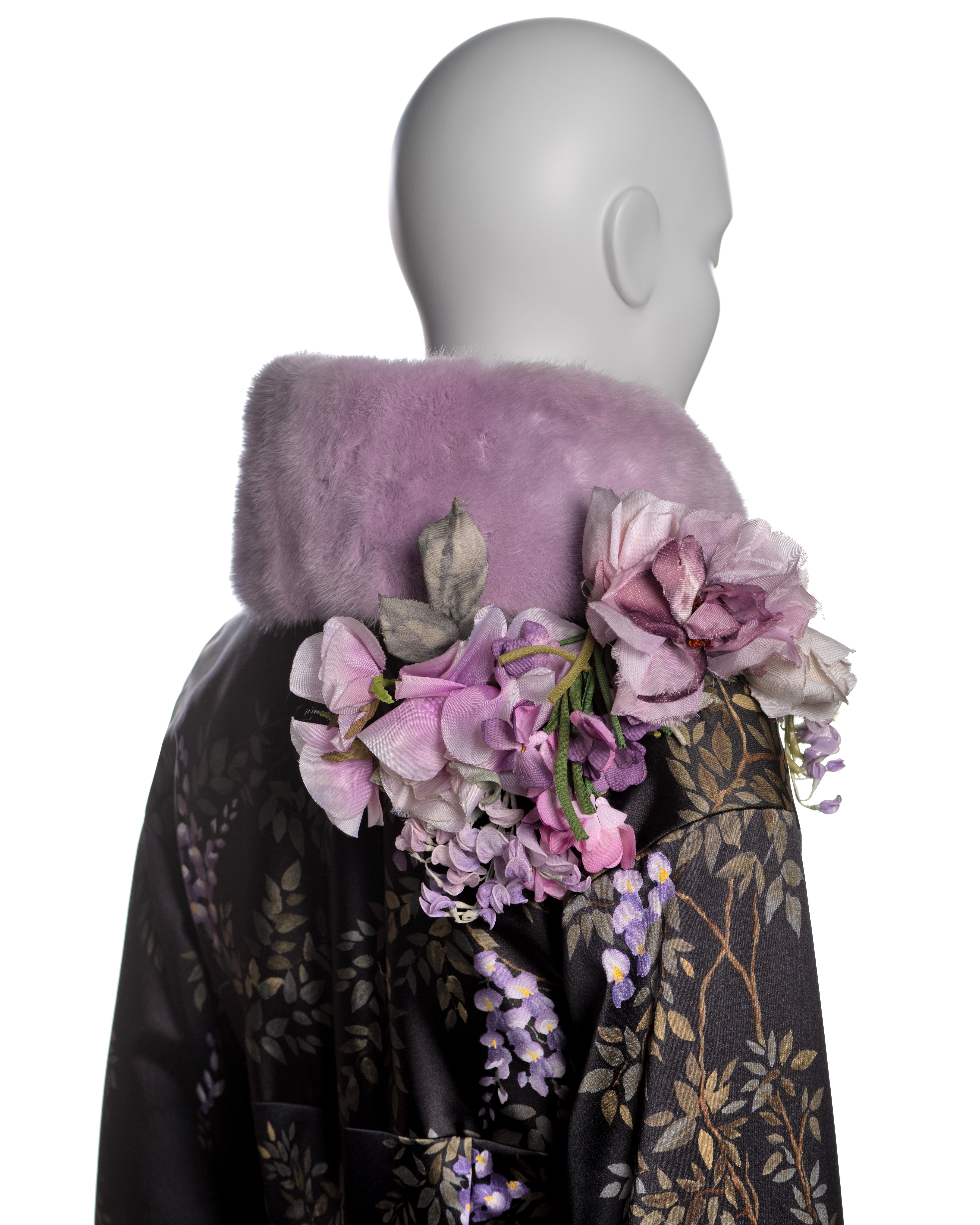 Dolce & Gabbana Hand-Painted Silk Coat with Lavender Mink Fur Trim, FW 1998 For Sale 9