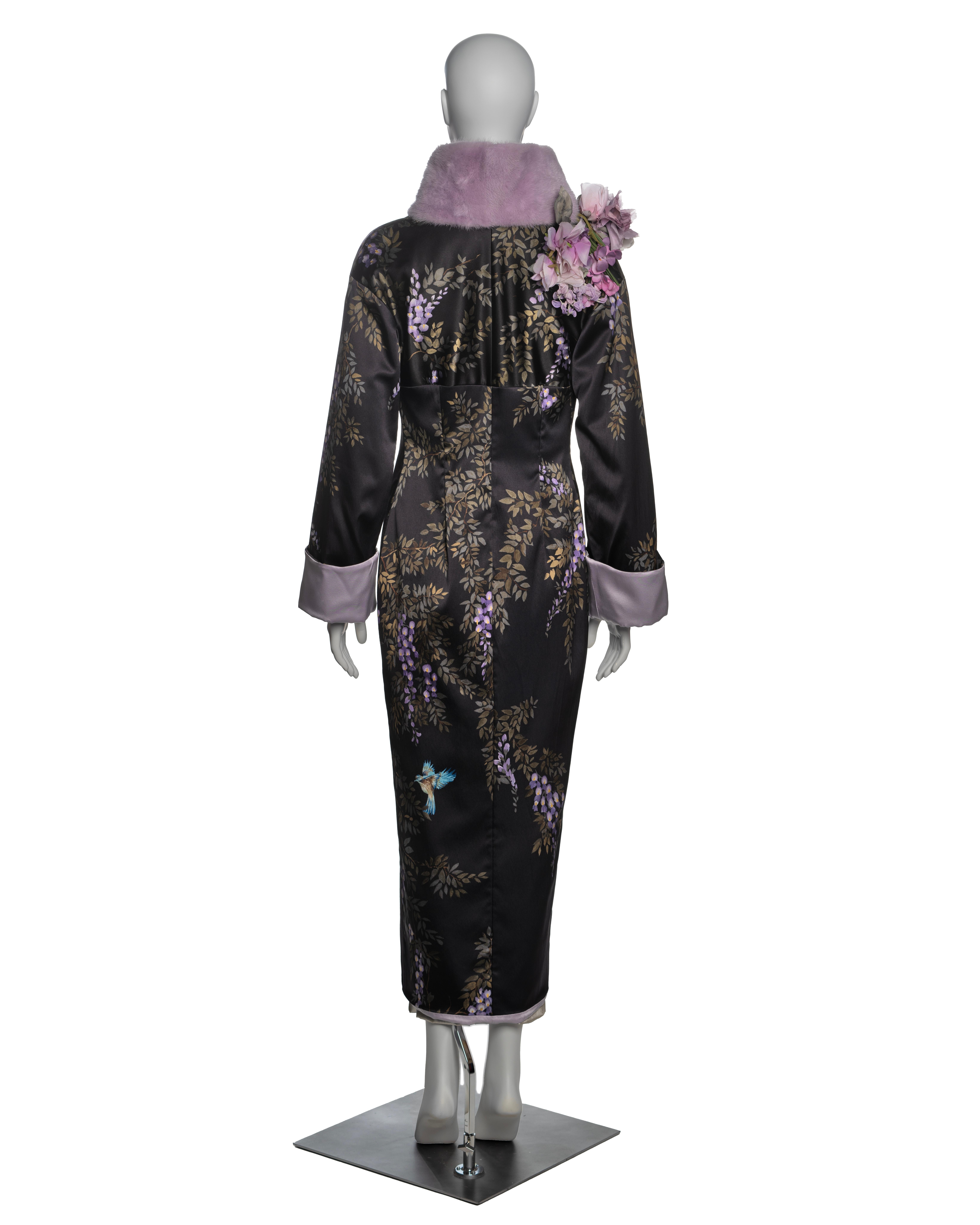 Dolce & Gabbana Hand-Painted Silk Coat with Lavender Mink Fur Trim, FW 1998 For Sale 10