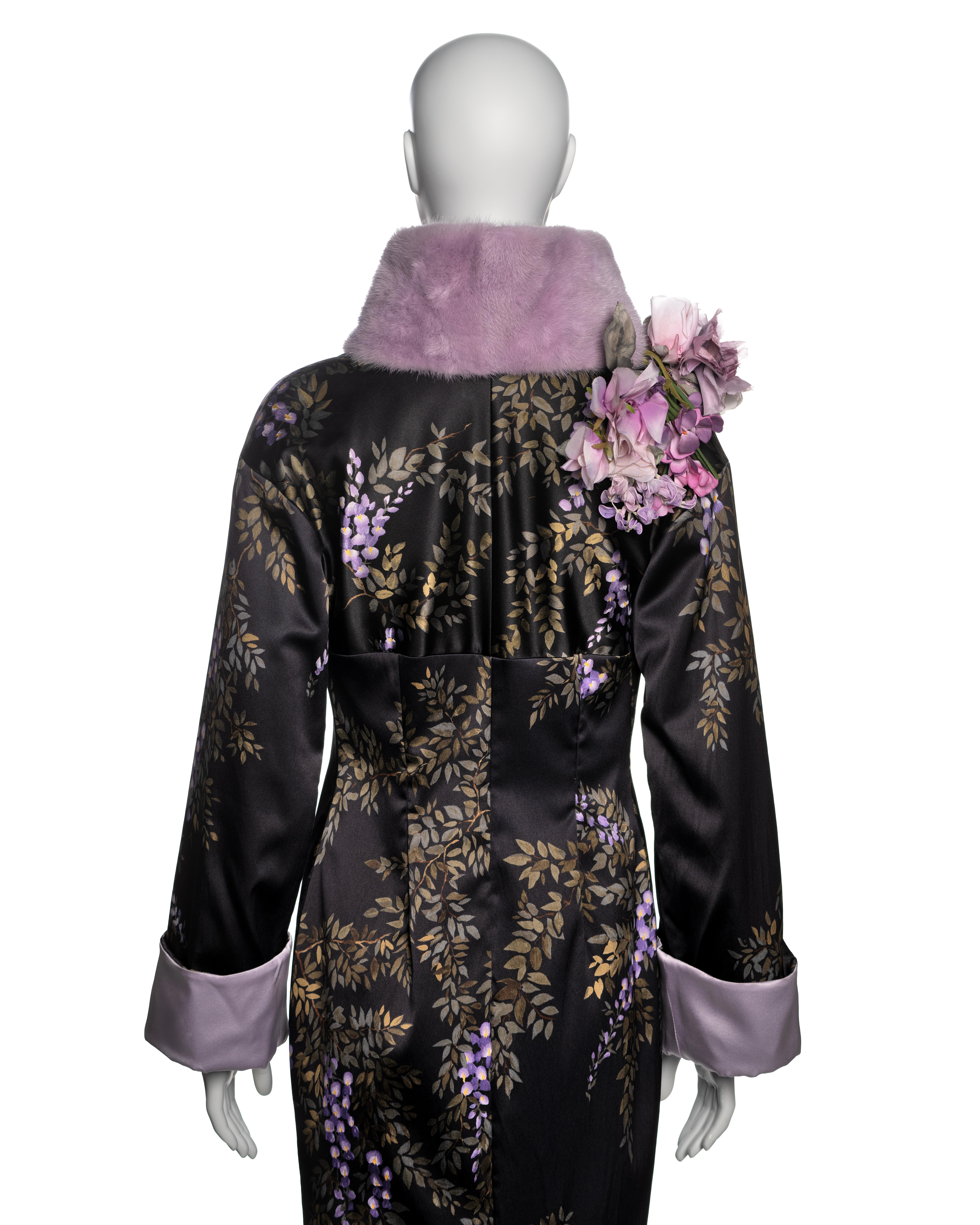 Dolce & Gabbana Hand-Painted Silk Coat with Lavender Mink Fur Trim, FW 1998 For Sale 11