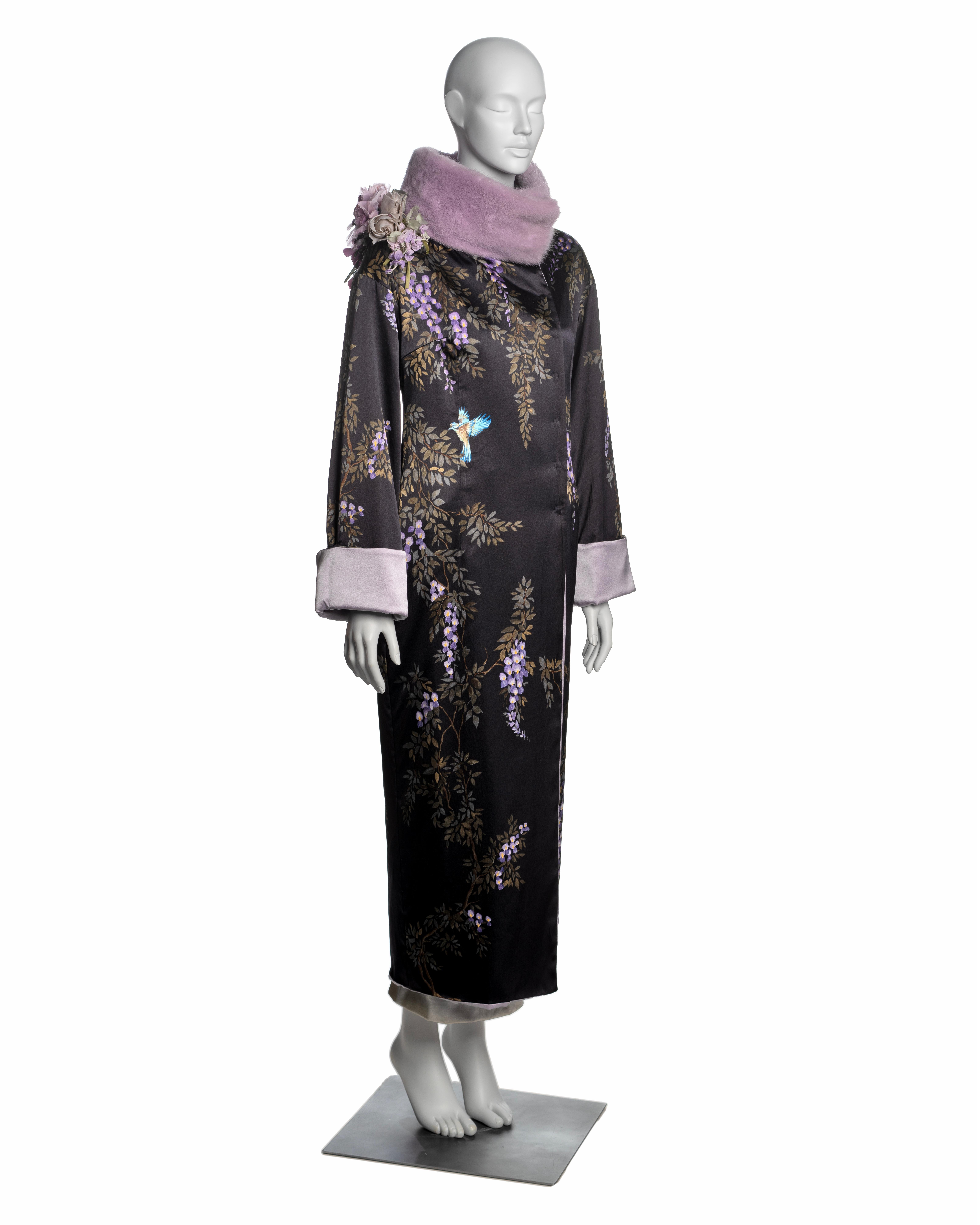 Dolce & Gabbana Hand-Painted Silk Coat with Lavender Mink Fur Trim, FW 1998 For Sale 2