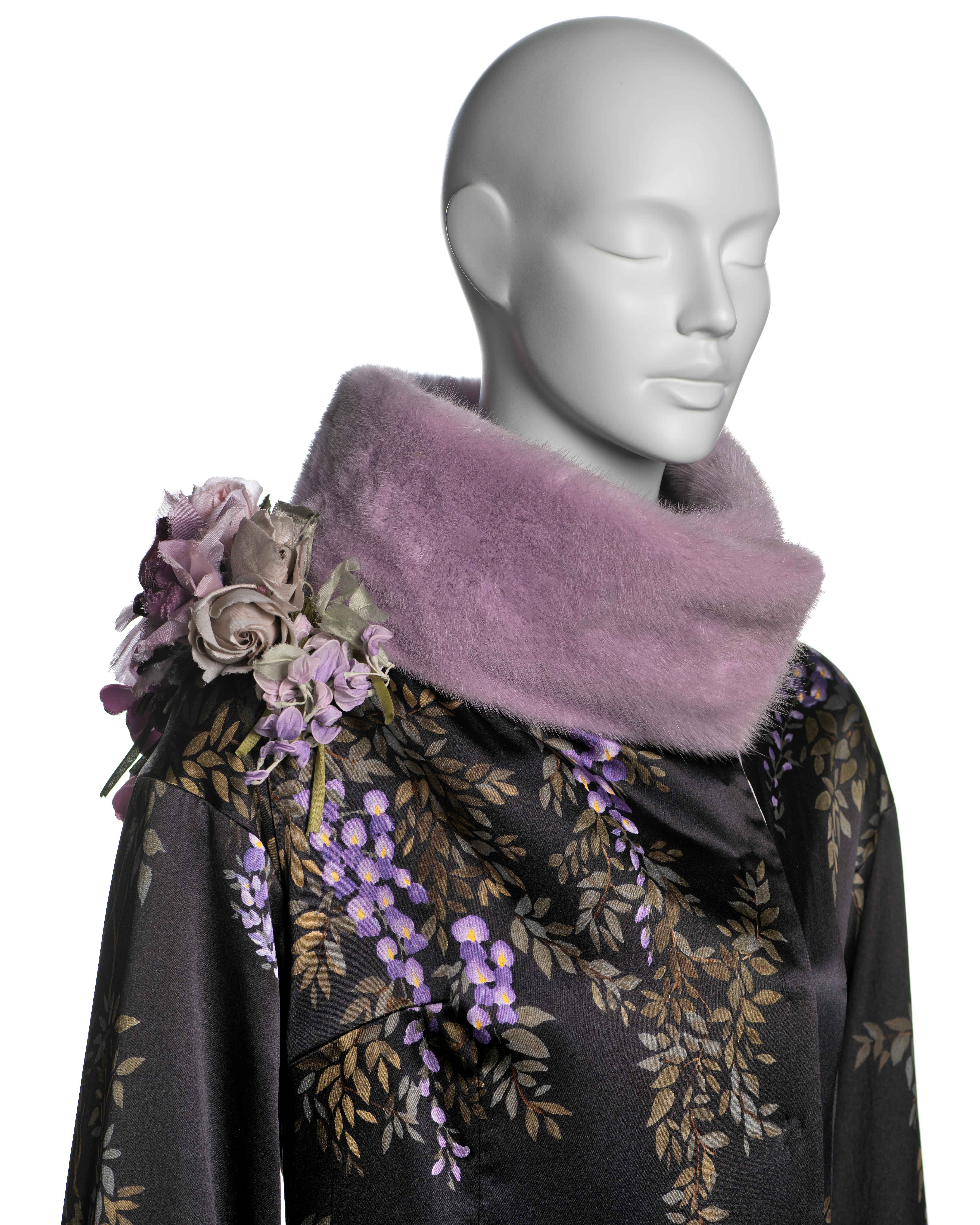 Dolce & Gabbana Hand-Painted Silk Coat with Lavender Mink Fur Trim, FW 1998 For Sale 3