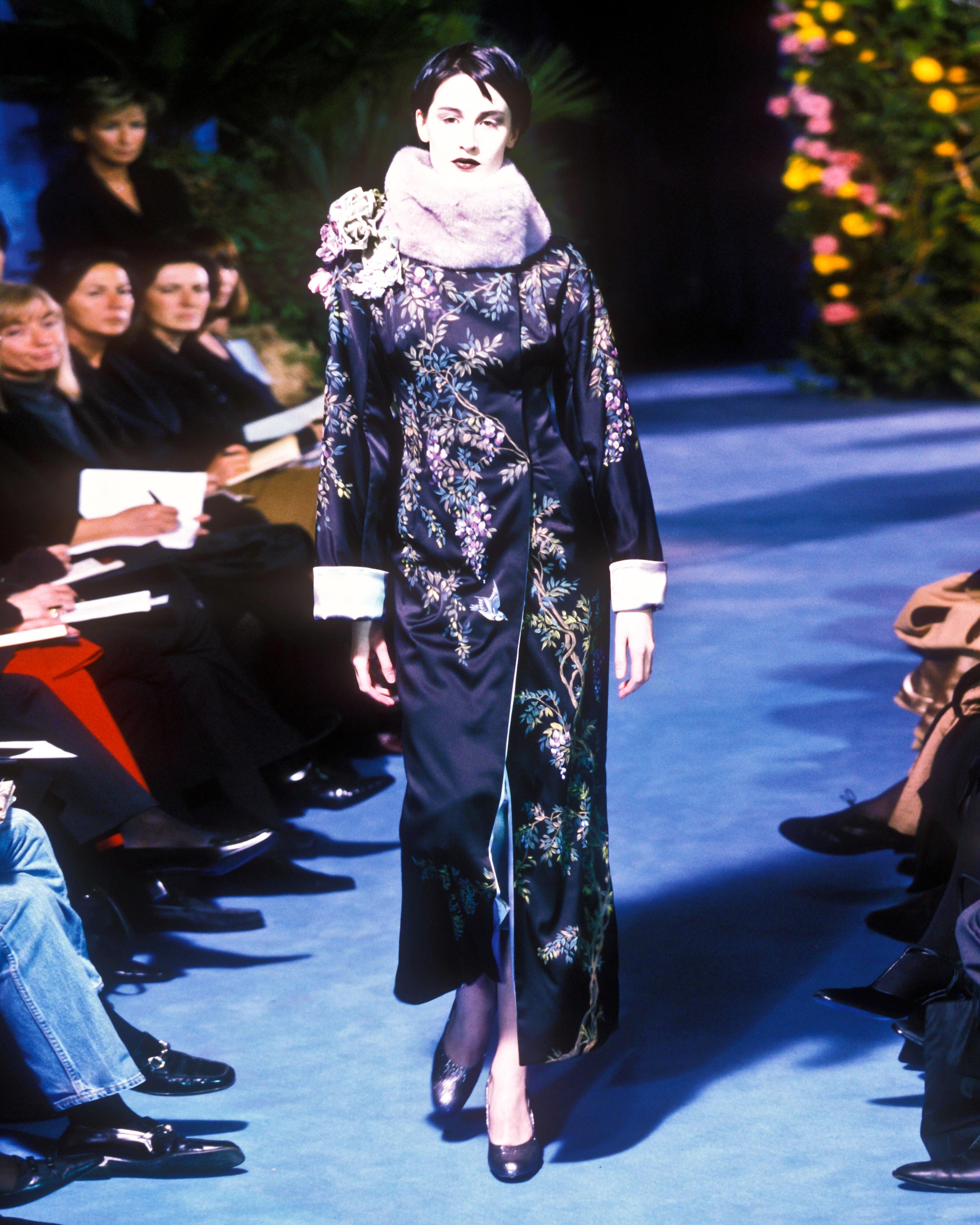 Dolce & Gabbana Hand-Painted Silk Coat with Lavender Mink Fur Trim, FW 1998 For Sale 4
