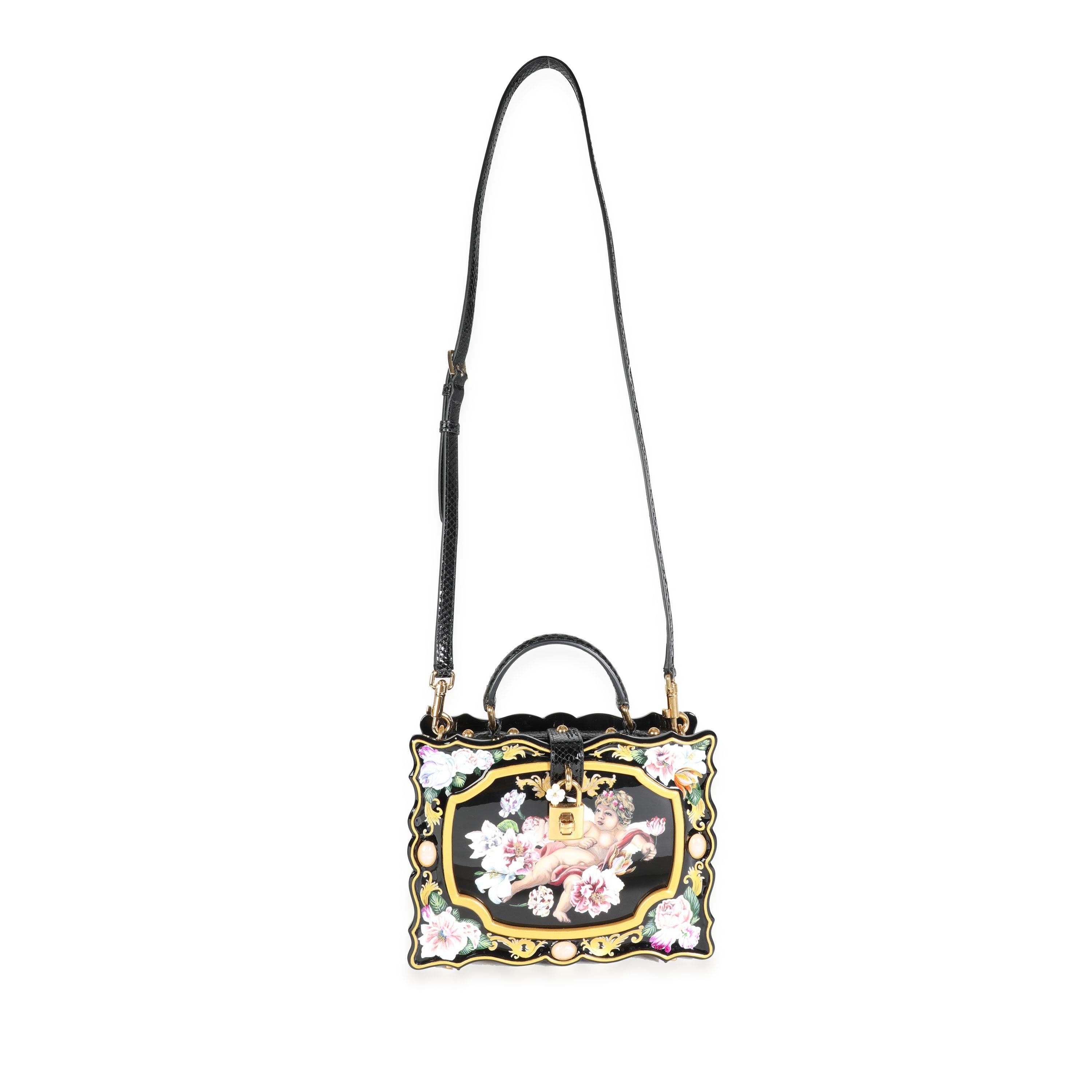 Listing Title: Dolce & Gabbana Hand Painted Wooden Cherub Box Bag with Snakeskin Strap
SKU: 115754
MSRP: 6645.00
Condition: Pre-owned (3000)
Condition Description: This piece speaks for itself. A true piece of functional art. Get it here now while