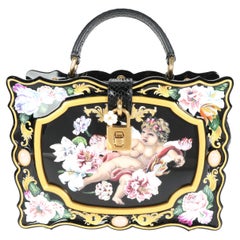 Dolce & Gabbana Hand Painted Wooden Cherub Box Bag with Snakeskin Strap