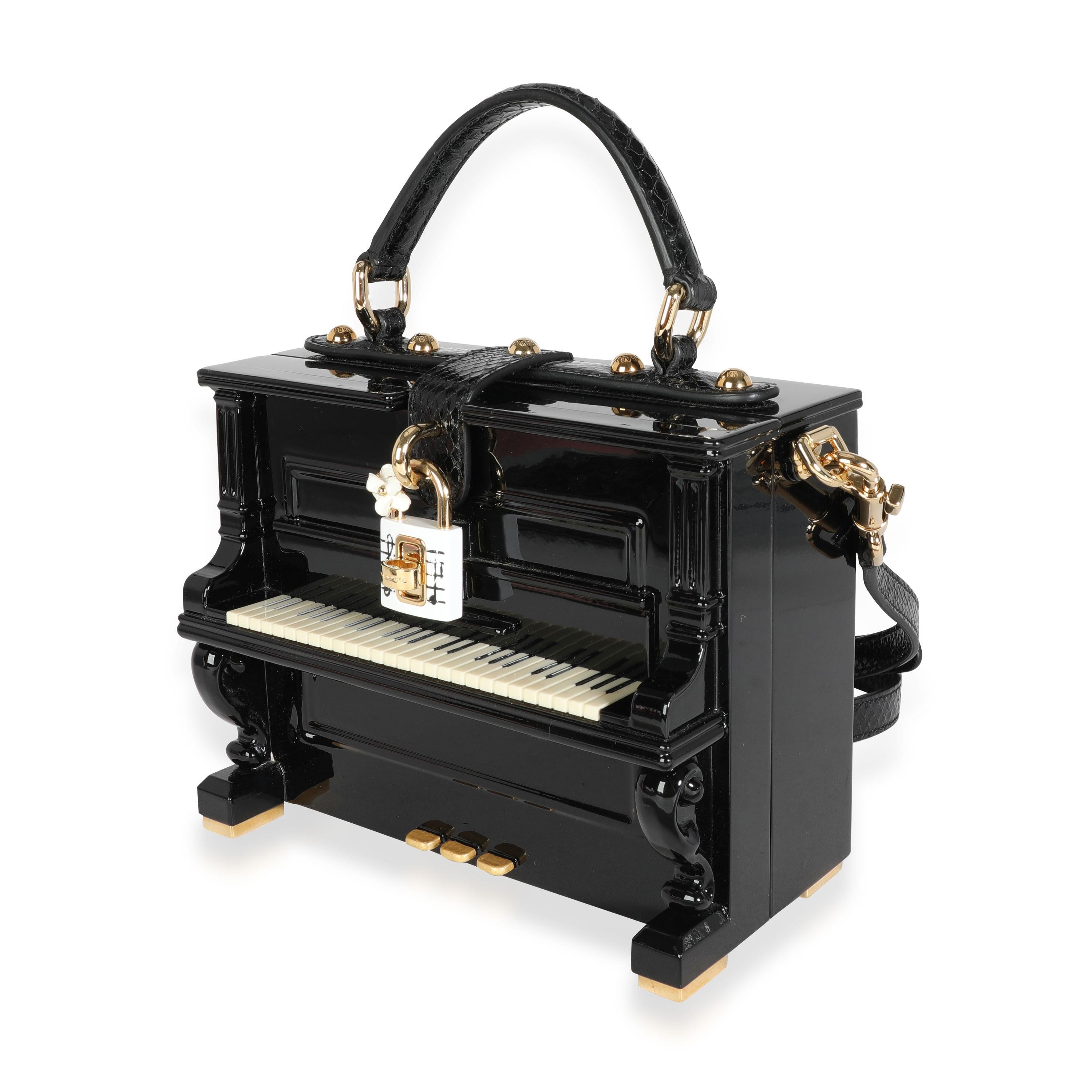 Black Dolce & Gabbana Hand Painted Wooden Piano Box Bag with Snakeskin Strap