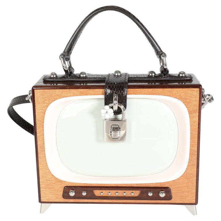 Dolce and Gabbana Hand Painted Wooden TV Box Bag with Snakeskin Strap For  Sale at 1stDibs