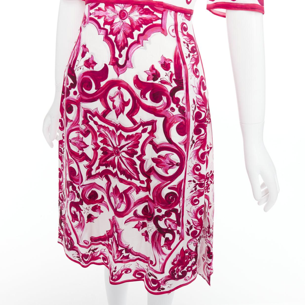 DOLCE GABBANA Happy Garden pink cream Majolica silk midi dress IT38 XS in vendita 2