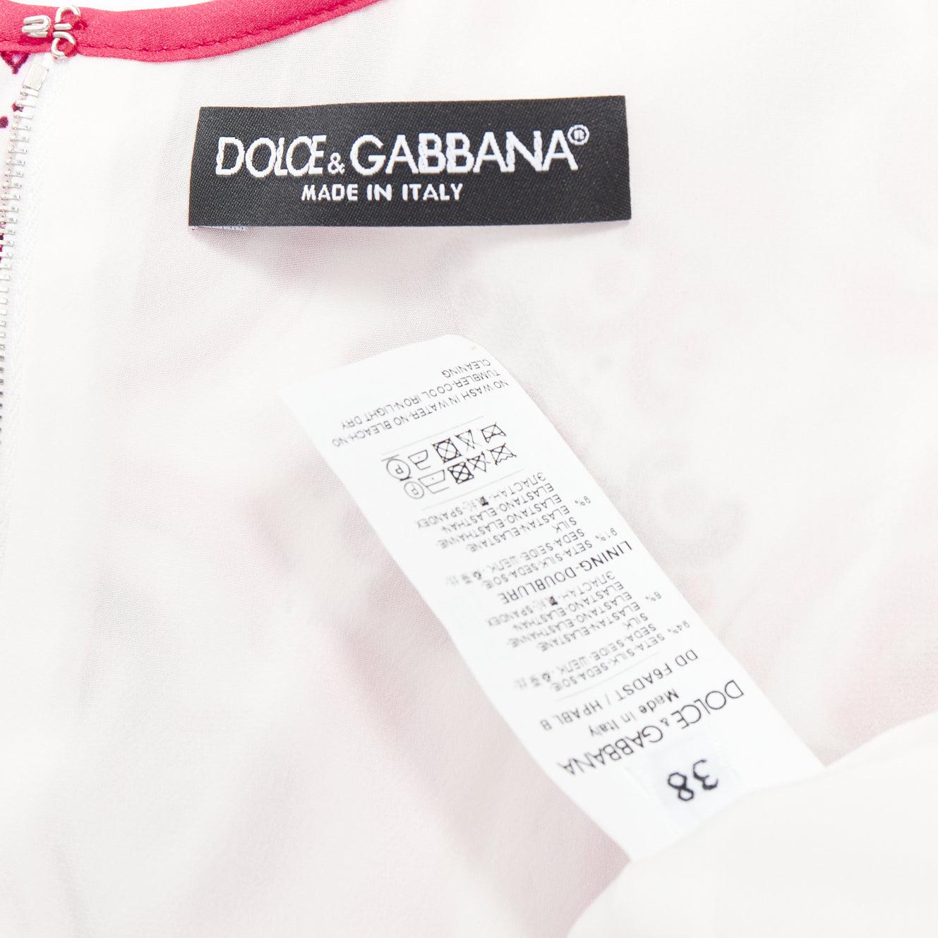 DOLCE GABBANA Happy Garden pink cream Majolica silk midi dress IT38 XS in vendita 3