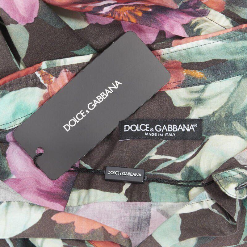DOLCE GABBANA Camicia casual in cotone con stampa floreale hawaiana a maniche lunghe EU38 S in vendita 5
