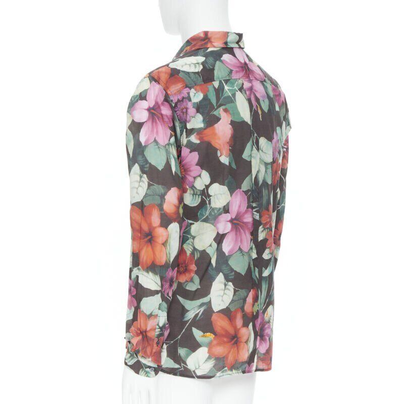 DOLCE GABBANA Camicia casual in cotone con stampa floreale hawaiana a maniche lunghe EU38 S in vendita 1
