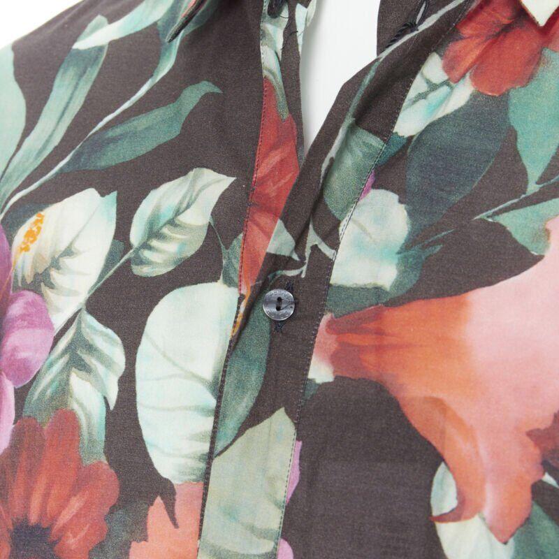 DOLCE GABBANA Camicia casual in cotone con stampa floreale hawaiana a maniche lunghe EU38 S in vendita 2