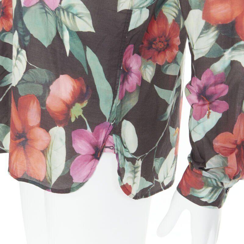DOLCE GABBANA Camicia casual in cotone con stampa floreale hawaiana a maniche lunghe EU38 S in vendita 3