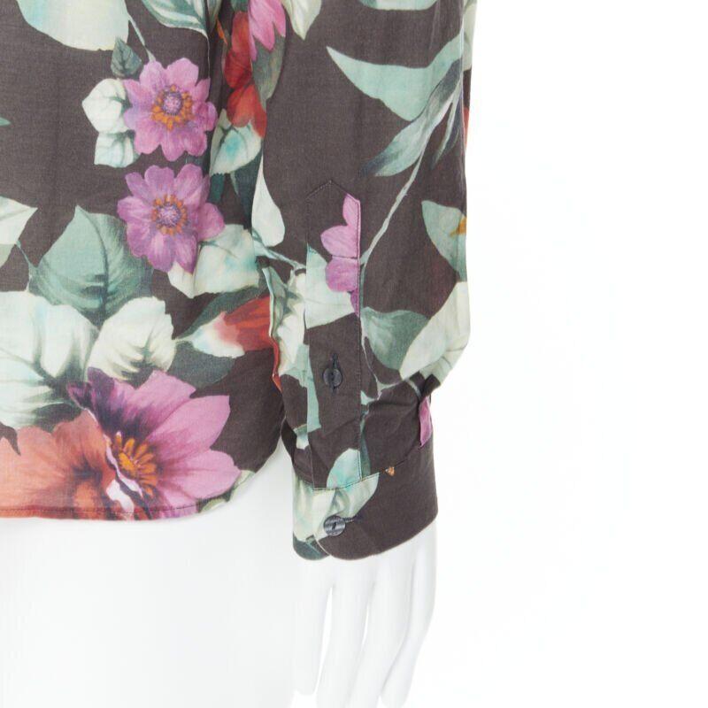 DOLCE GABBANA Camicia casual in cotone con stampa floreale hawaiana a maniche lunghe EU38 S in vendita 4