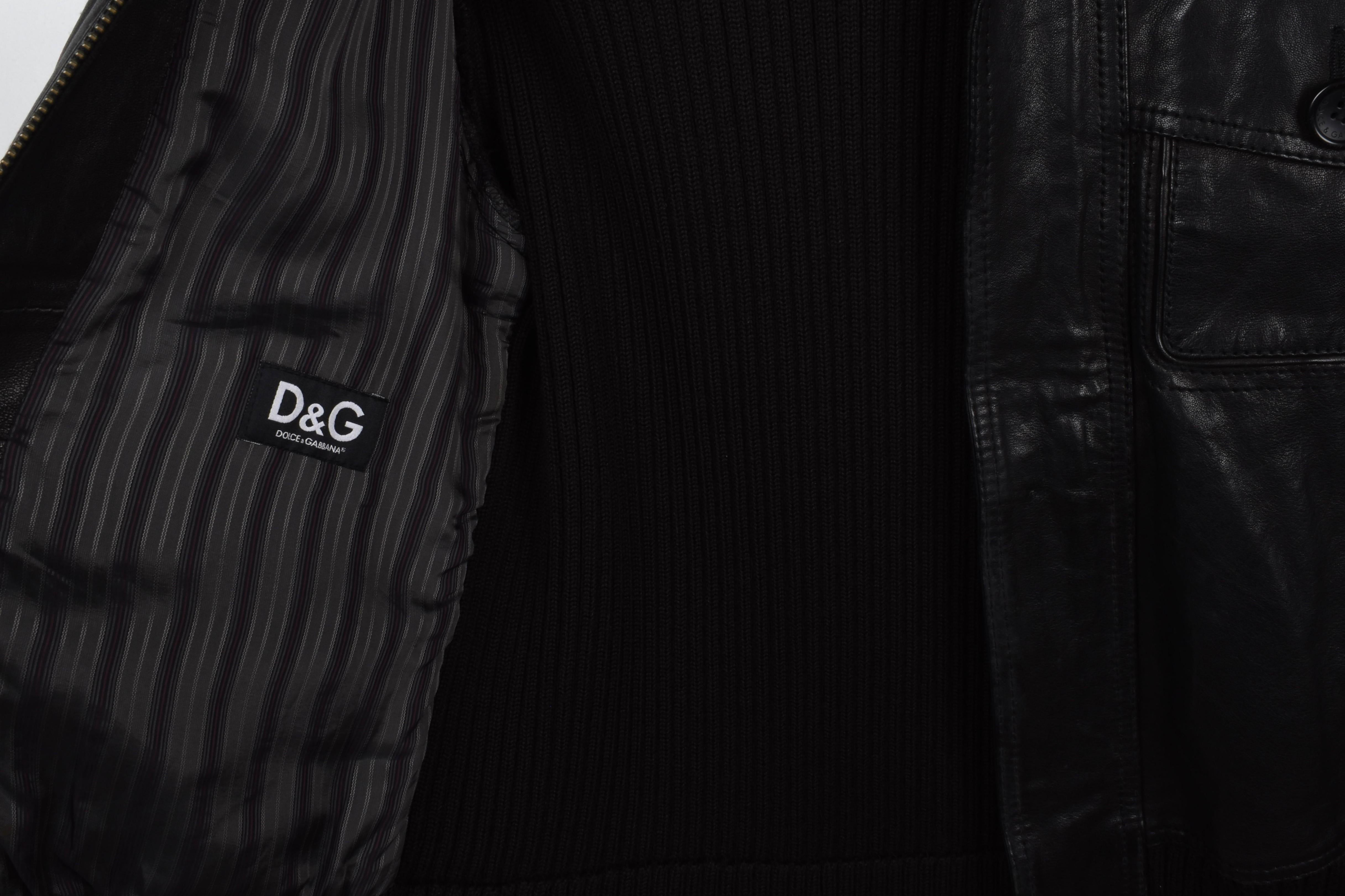 Dolce Gabbana Schwere Leder und Strick Herren Jacke Größe IT54-XL, S1753 (Schwarz) im Angebot