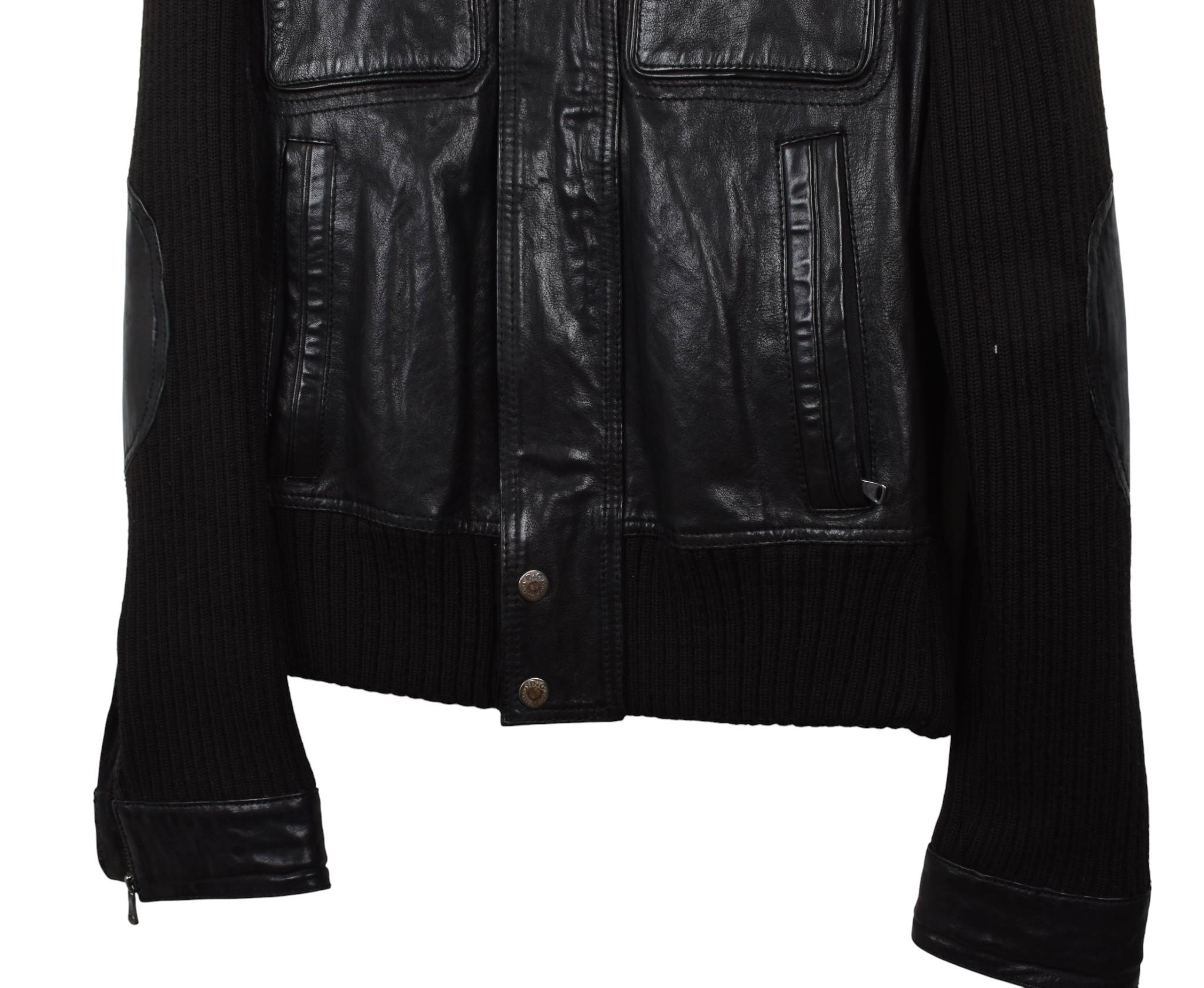 Dolce Gabbana Schwere Leder und Strick Herren Jacke Größe IT54-XL, S1753 im Angebot 1