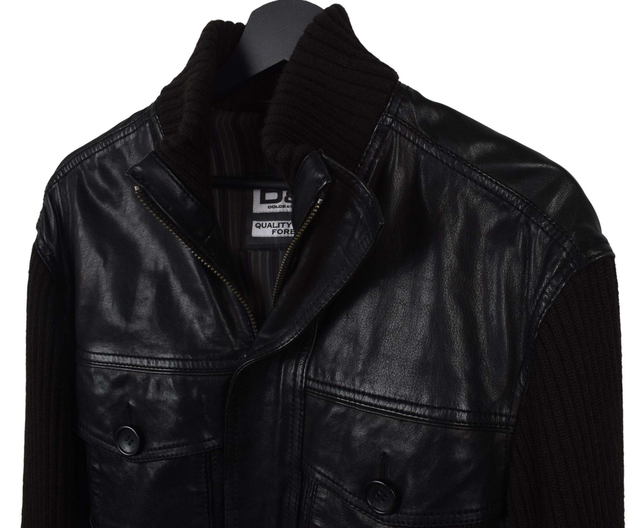 Dolce Gabbana Schwere Leder und Strick Herren Jacke Größe IT54-XL, S1753 im Angebot 2