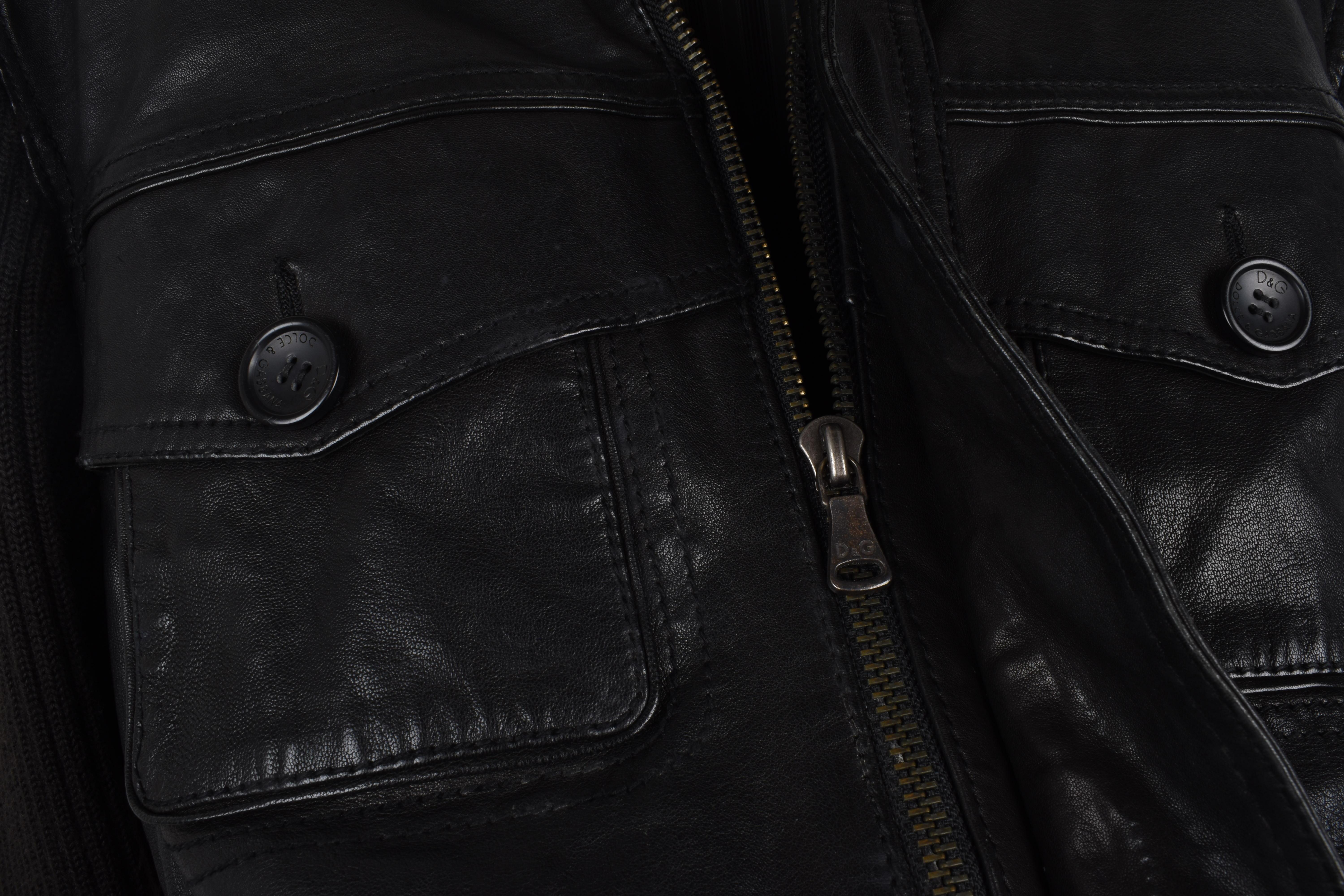 Dolce Gabbana Schwere Leder und Strick Herren Jacke Größe IT54-XL, S1753 im Angebot 5