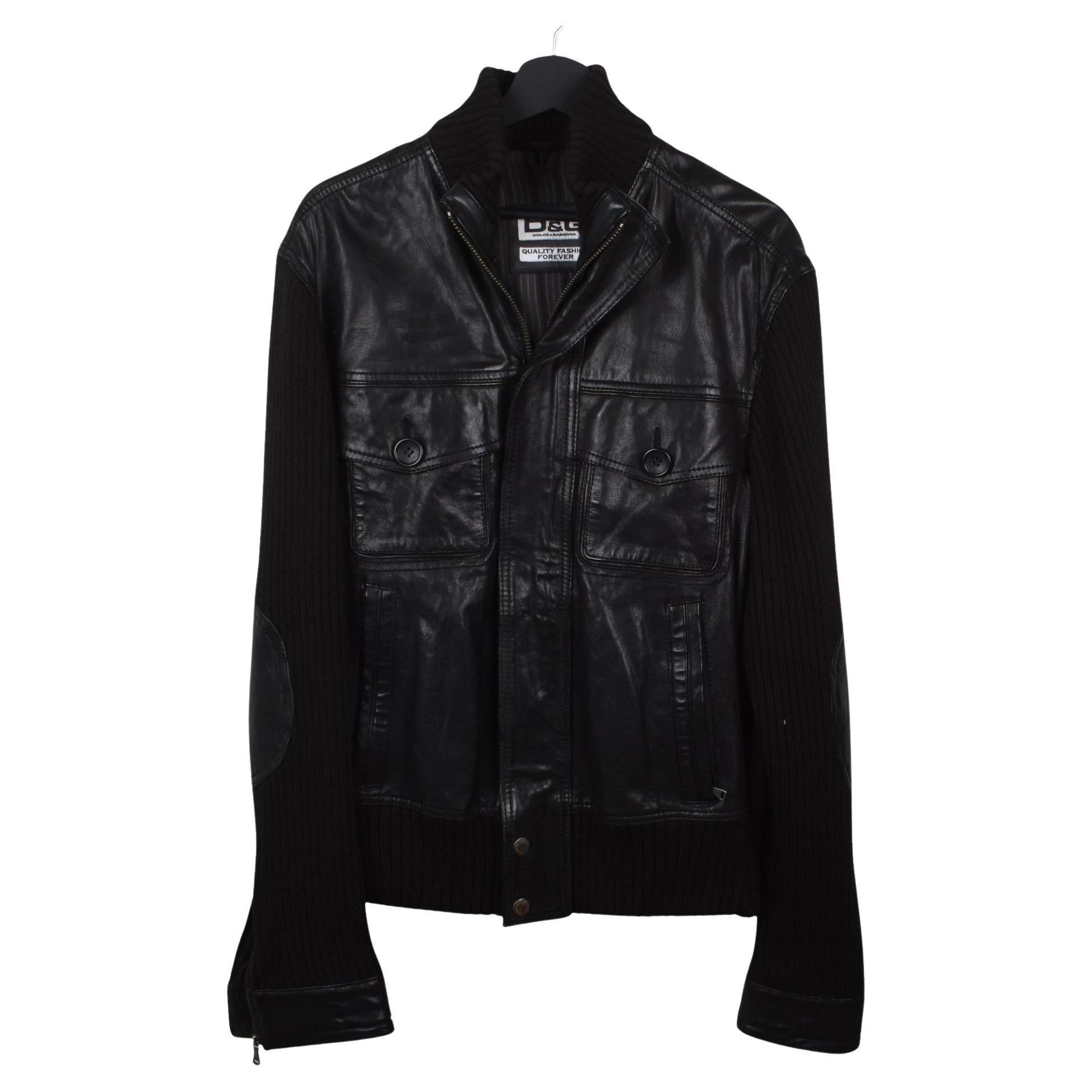 Dolce Gabbana Heavy Leather and Knit Men Jacket Size IT54-XL, S1753