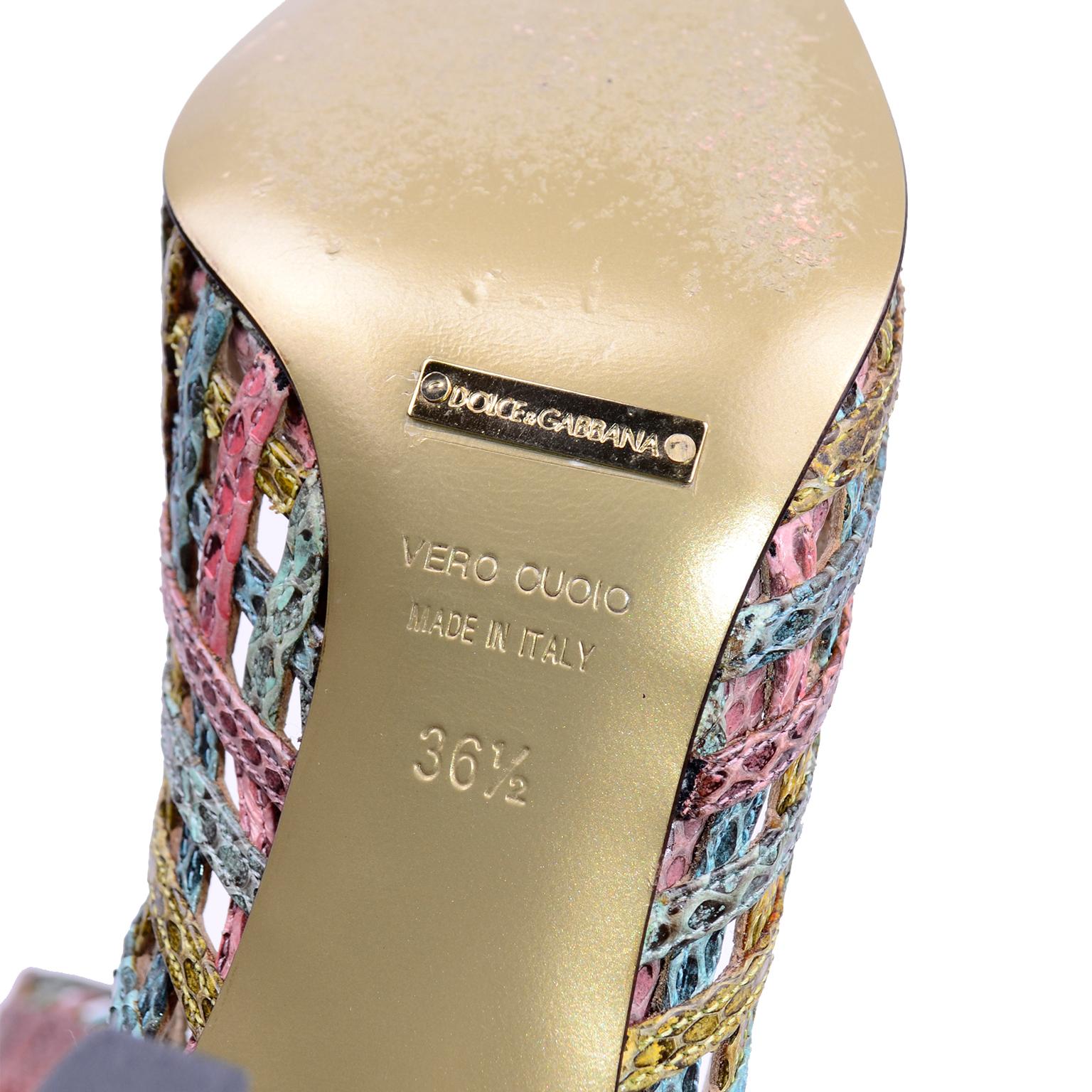 Dolce & Gabbana Heels Vintage Multi Color Woven Snakeskin Pointed Toe Shoes For Sale 4