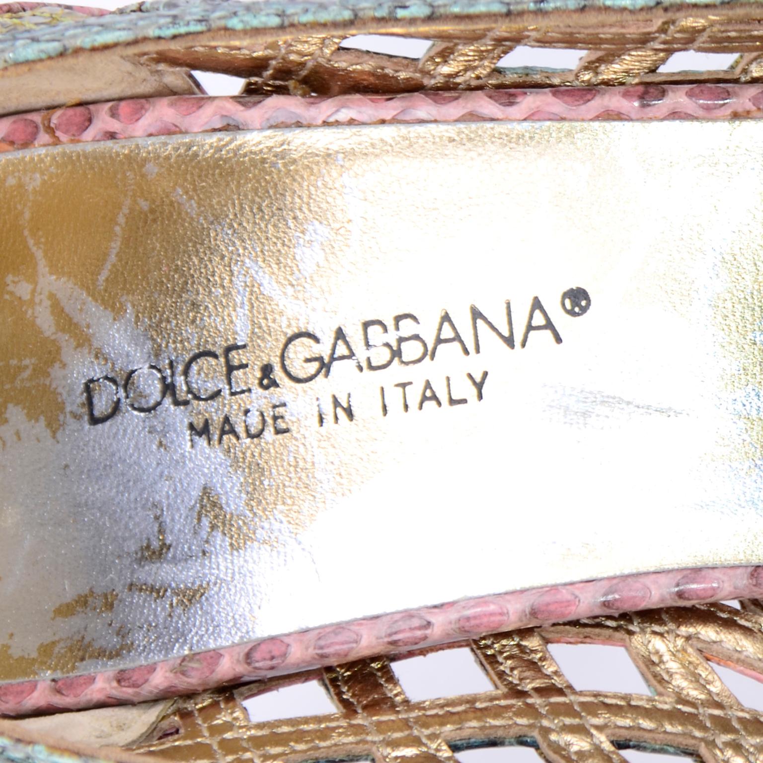 Dolce & Gabbana Heels Vintage Multi Color Woven Snakeskin Pointed Toe Shoes For Sale 5