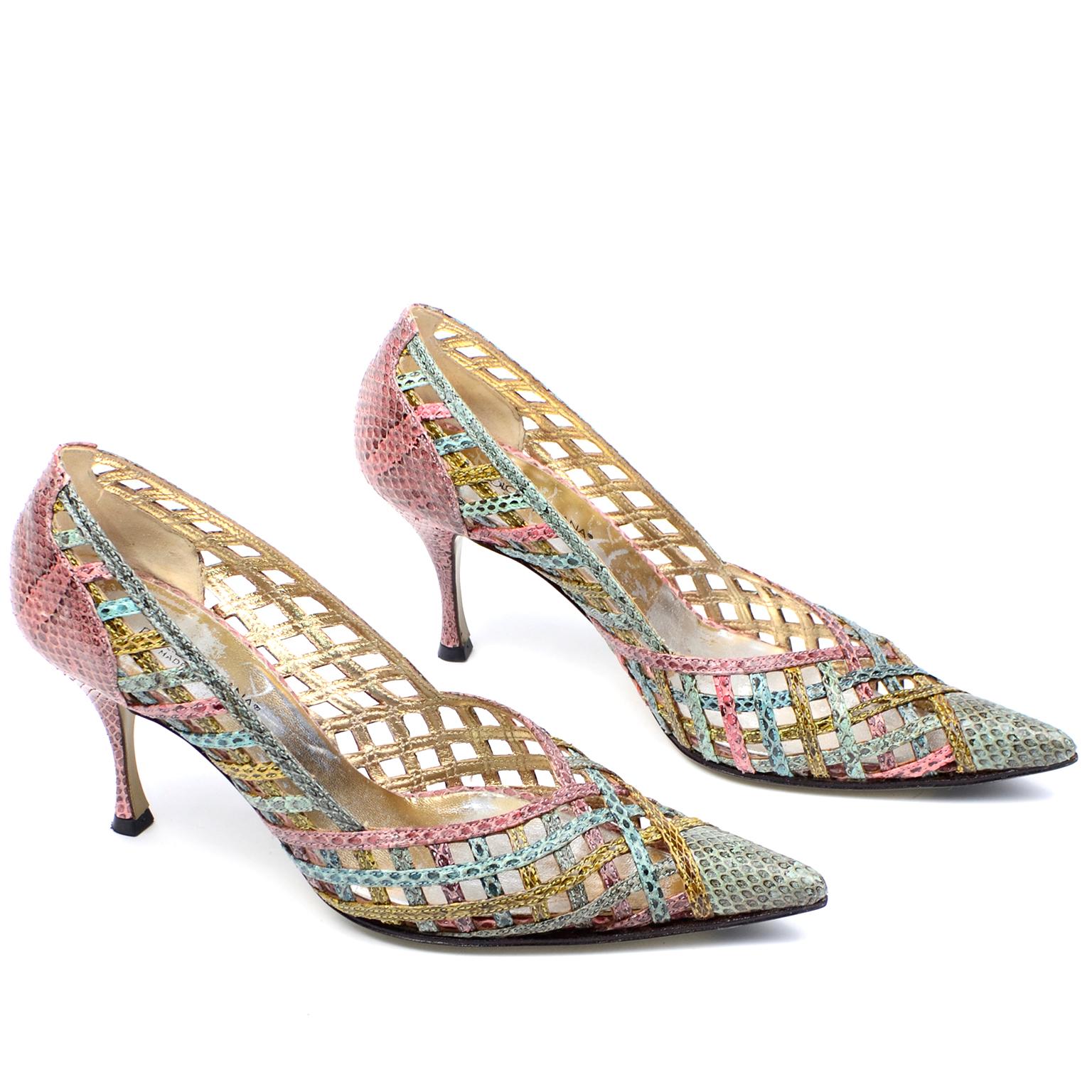 Dolce & Gabbana Vintage Schuhe mit Absatz aus gewebtem Schlangenhaut mit spitzer Zehe, mehrfarbig (Braun) im Angebot