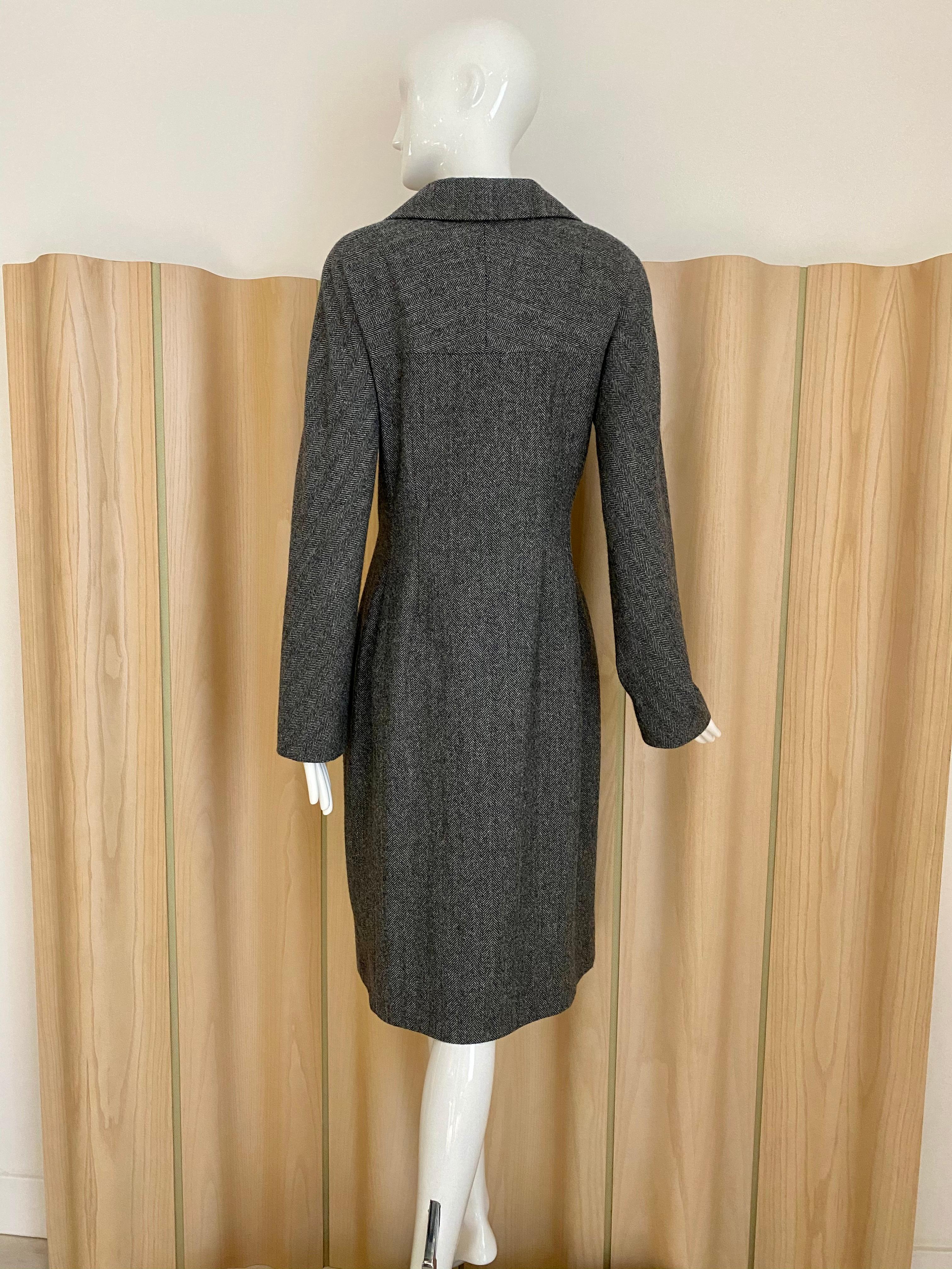 Dolce Gabbana Herringbone Wool Coat In Excellent Condition For Sale In Beverly Hills, CA