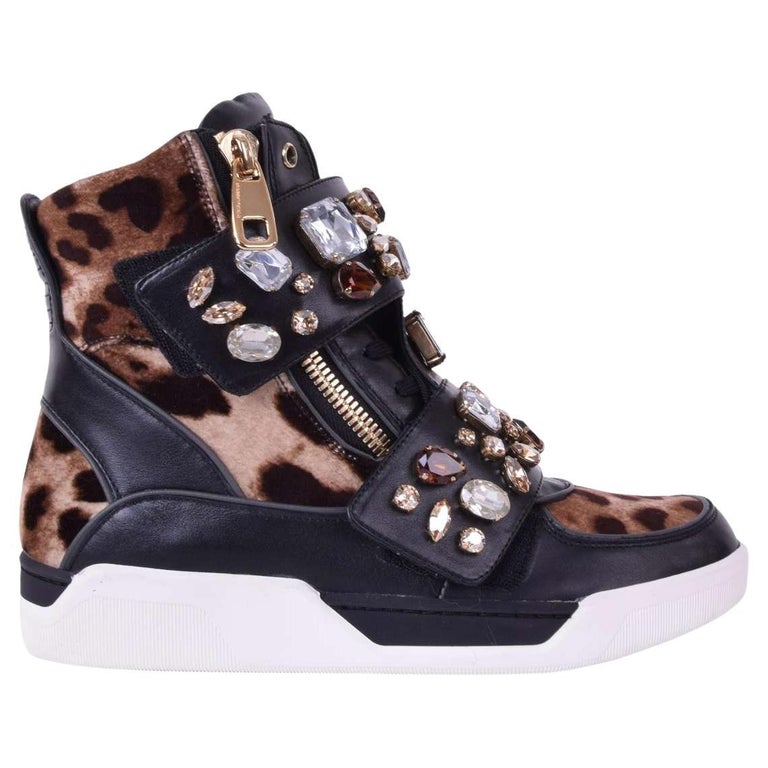 Dolce and Gabbana - High-Top Leopard Crystals Sneaker For Sale at 1stDibs
