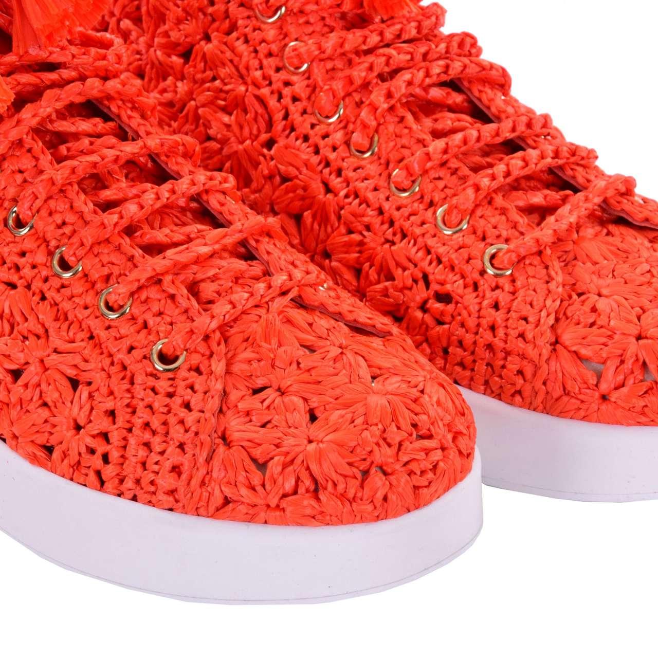 Women's Dolce & Gabbana - High-Top Raffia Sneaker PORTOFINO Orange 39 For Sale