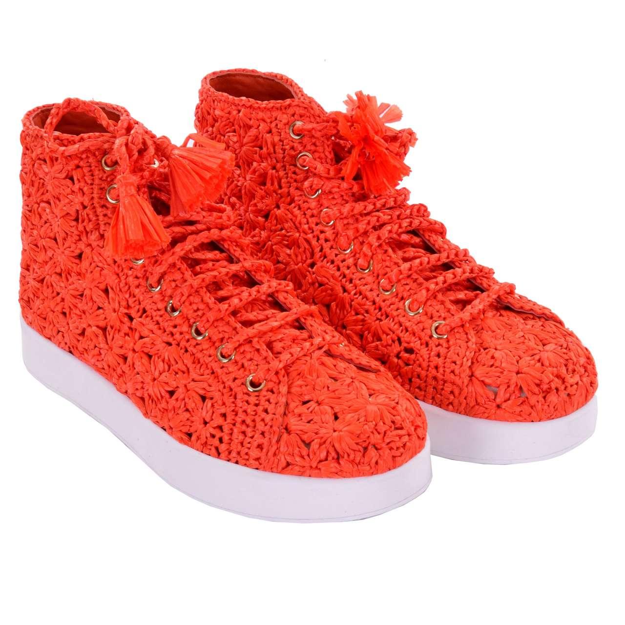 Dolce & Gabbana - High-Top Raffia Sneaker PORTOFINO Orange 39 For Sale 1