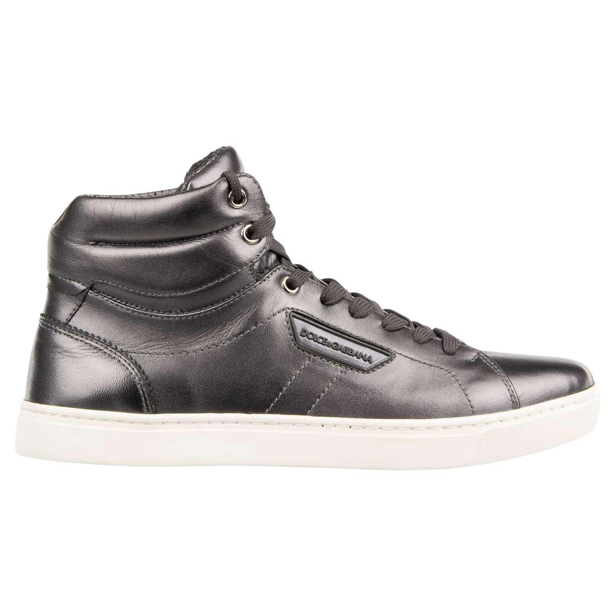 Dolce & Gabbana - High-Top Sneaker LONDON with DG Logo Plate Silver 39 UK 5 US 6 For Sale