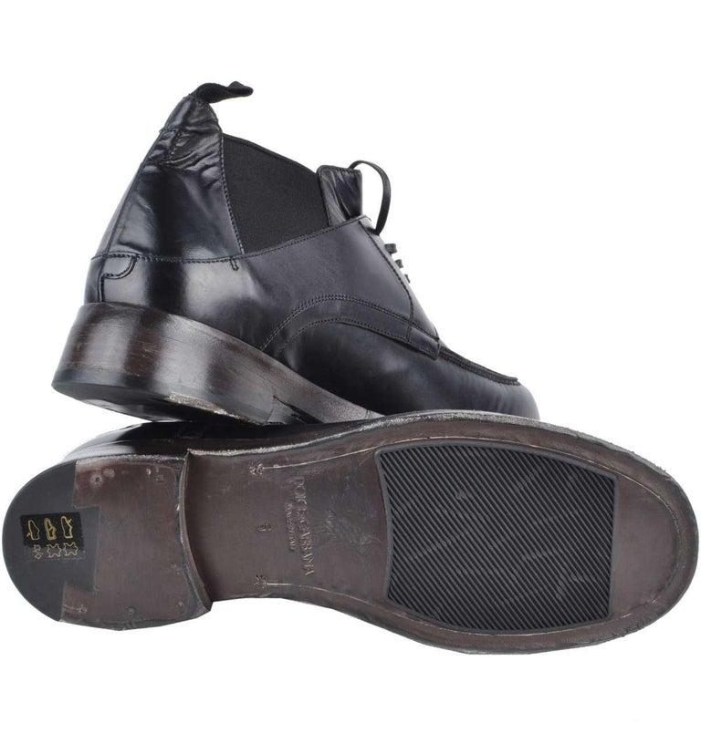 Dolce & Gabbana Black Leather Lace Up Mid Calf Boots Shoes