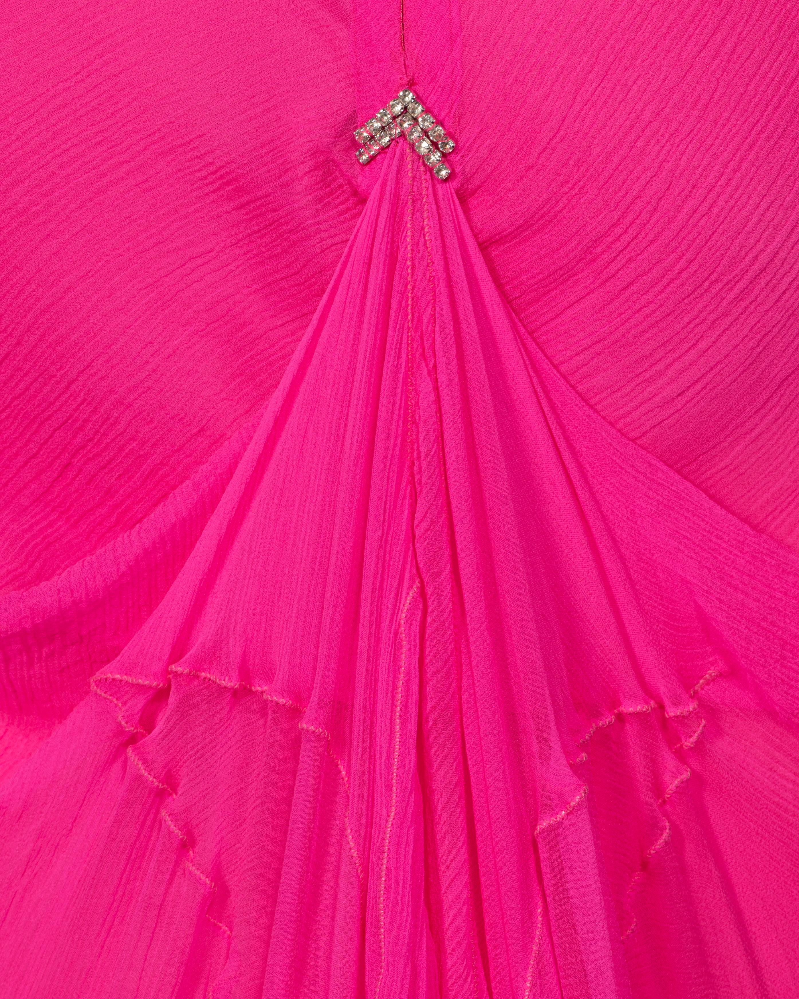 Dolce & Gabbana Hot Pink Silk Chiffon Halter Neck Evening Dress, fw 2000 For Sale 6