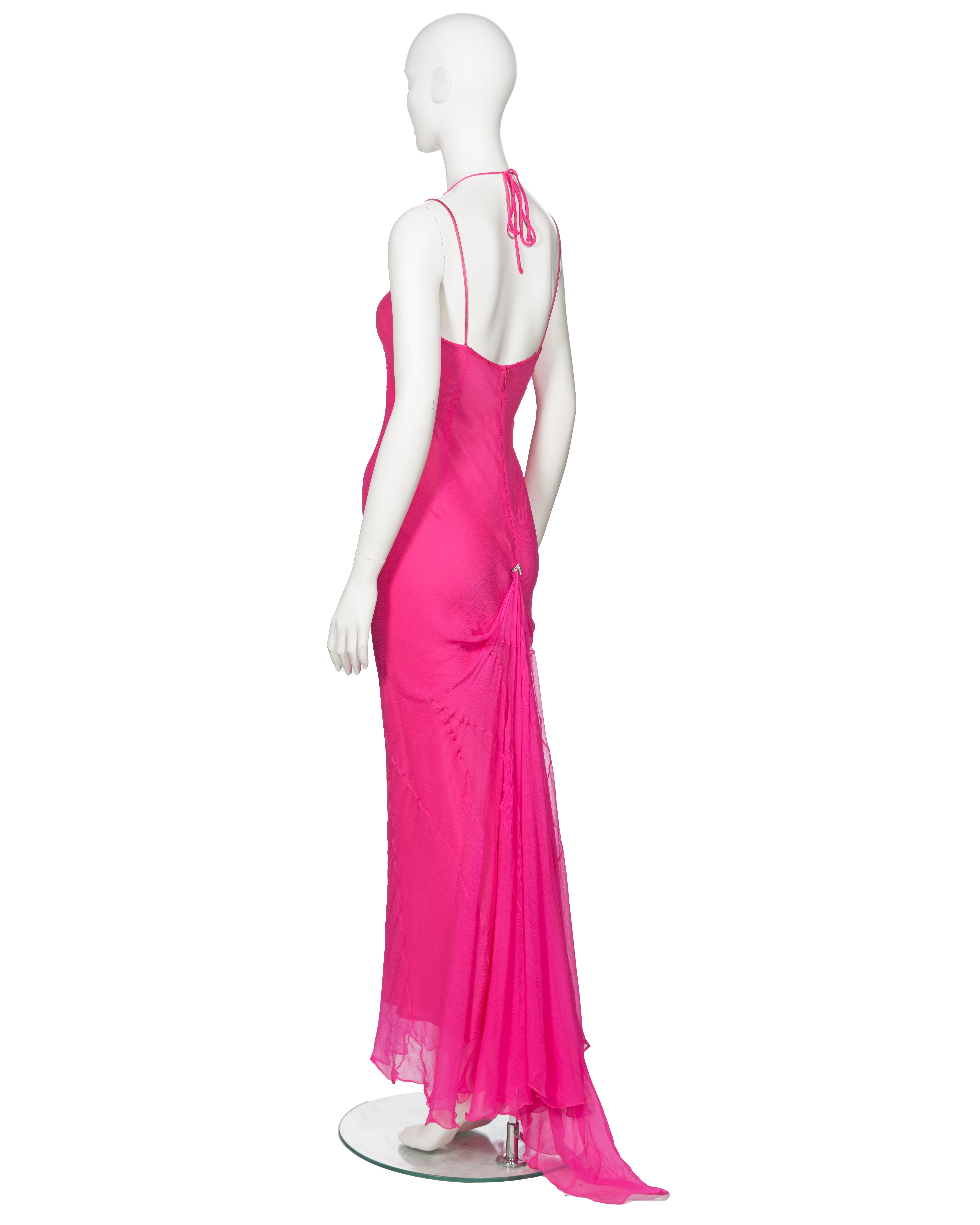 Dolce & Gabbana Hot Pink Silk Chiffon Halter Neck Evening Dress, fw 2000 For Sale 7