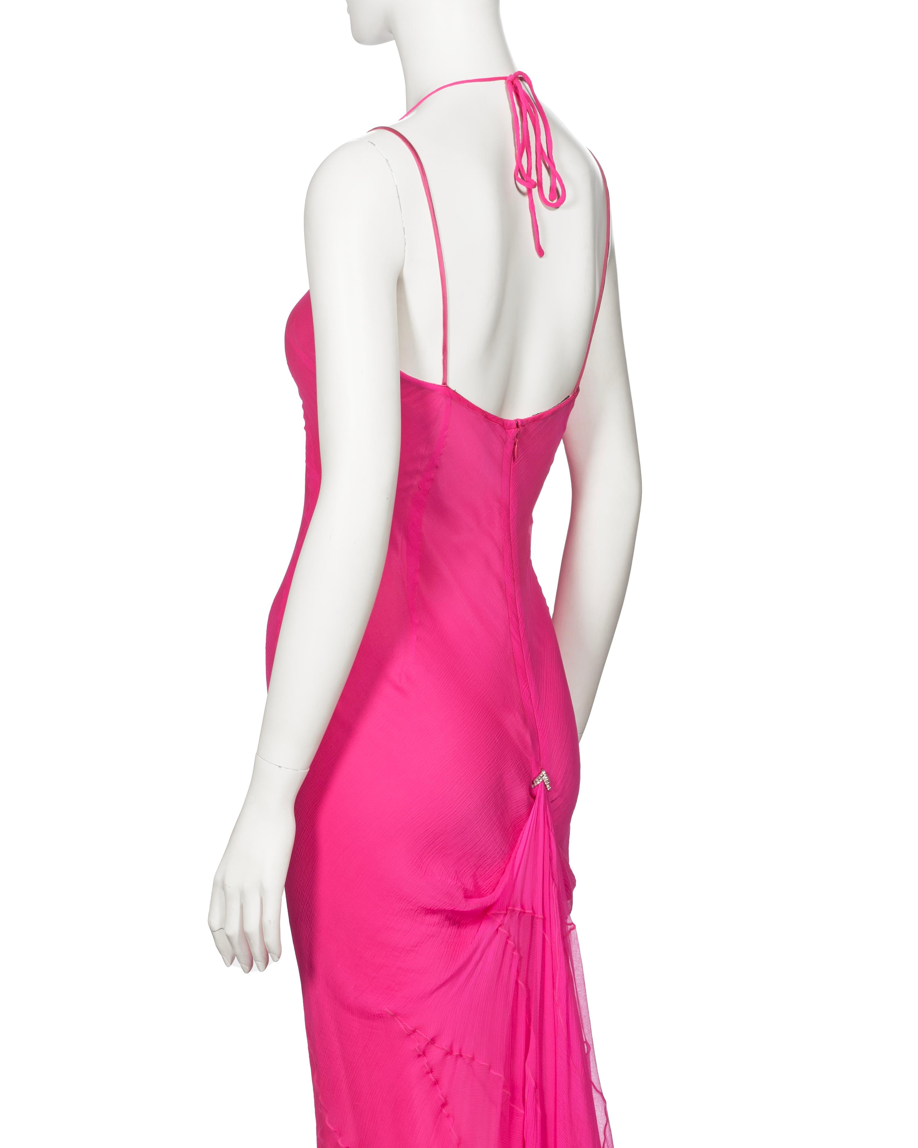 Dolce & Gabbana Hot Pink Silk Chiffon Halter Neck Evening Dress, fw 2000 For Sale 8