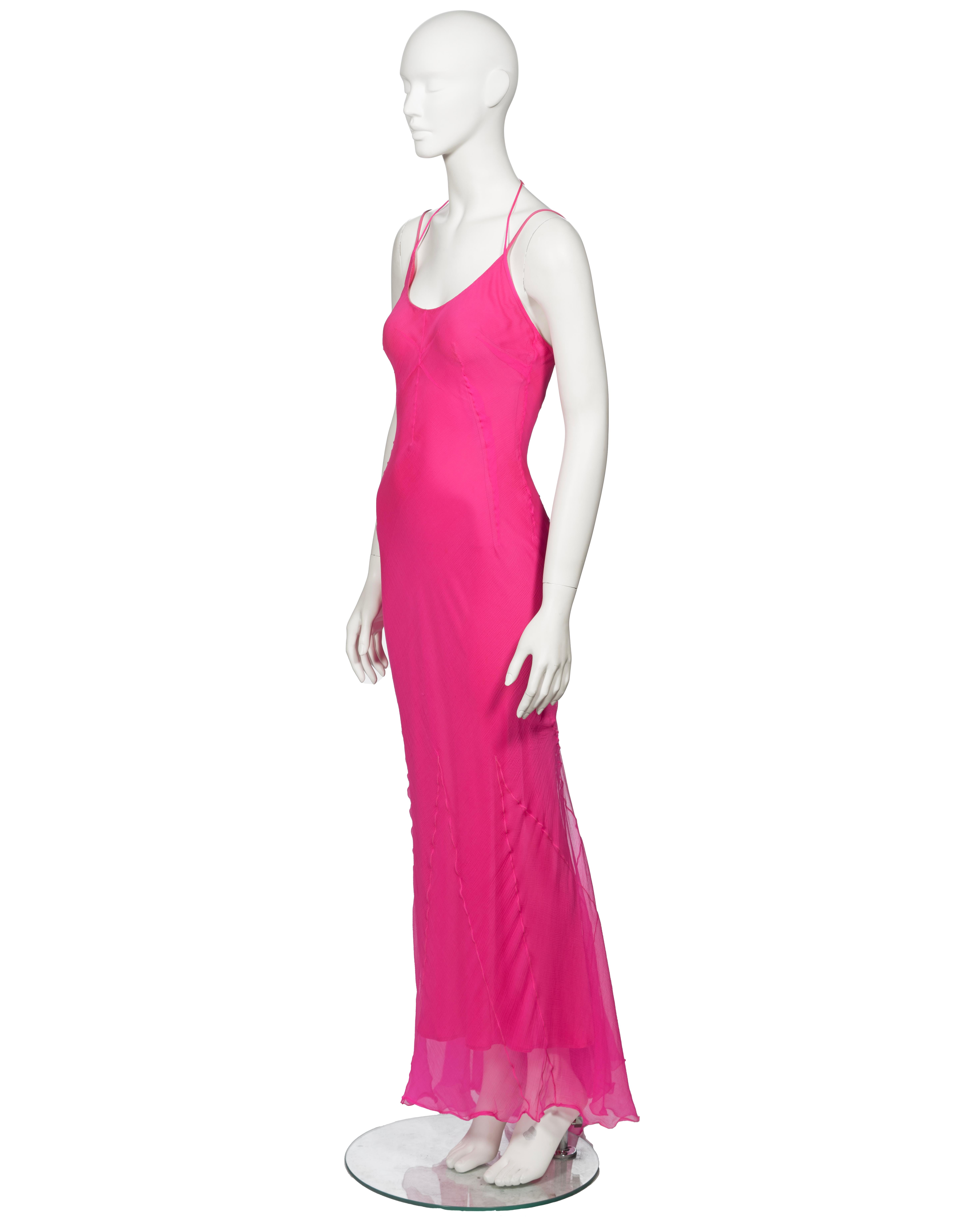 Dolce & Gabbana Hot Pink Silk Chiffon Halter Neck Evening Dress, fw 2000 For Sale 9