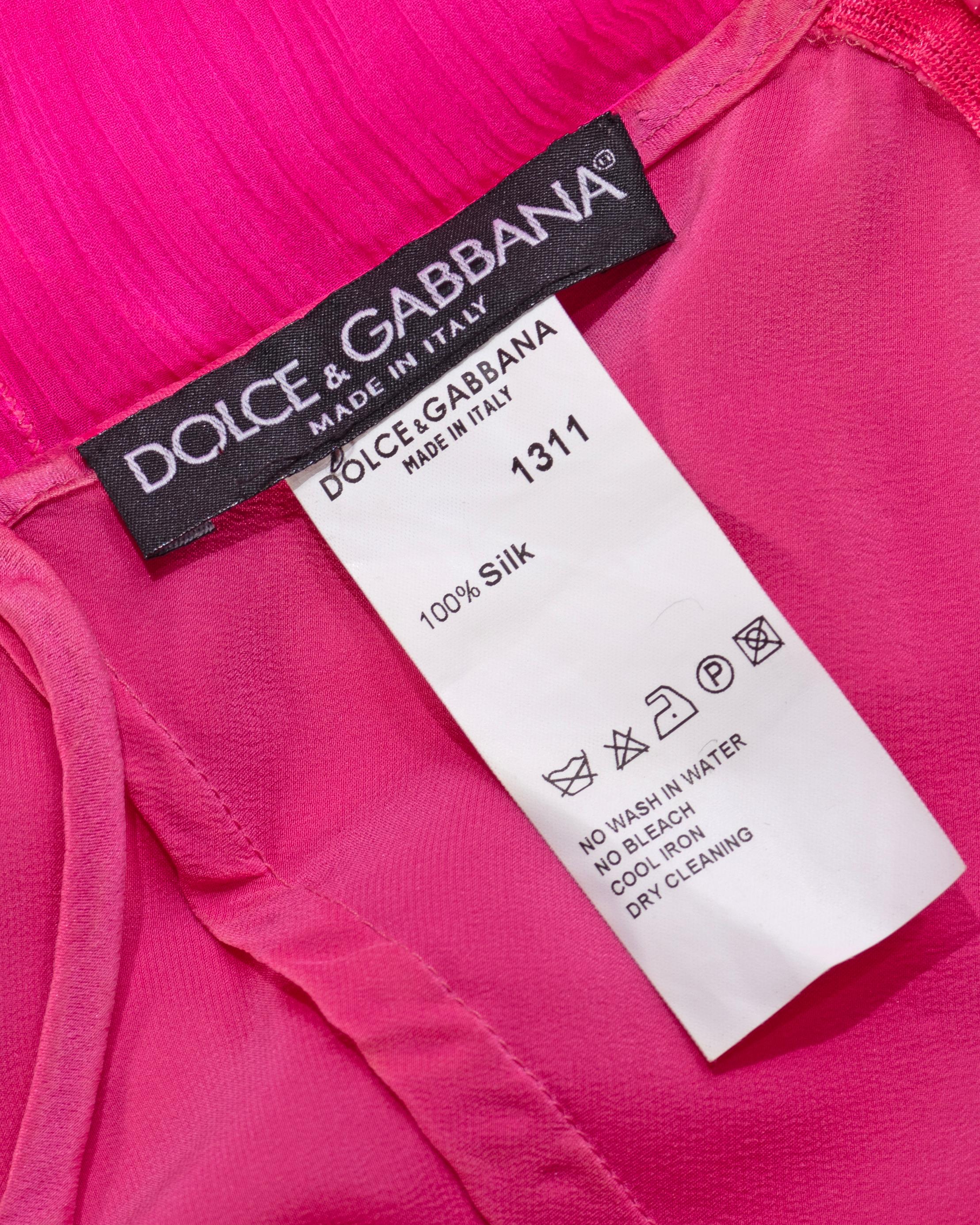 Dolce & Gabbana Hot Pink Silk Chiffon Halter Neck Evening Dress, fw 2000 For Sale 11