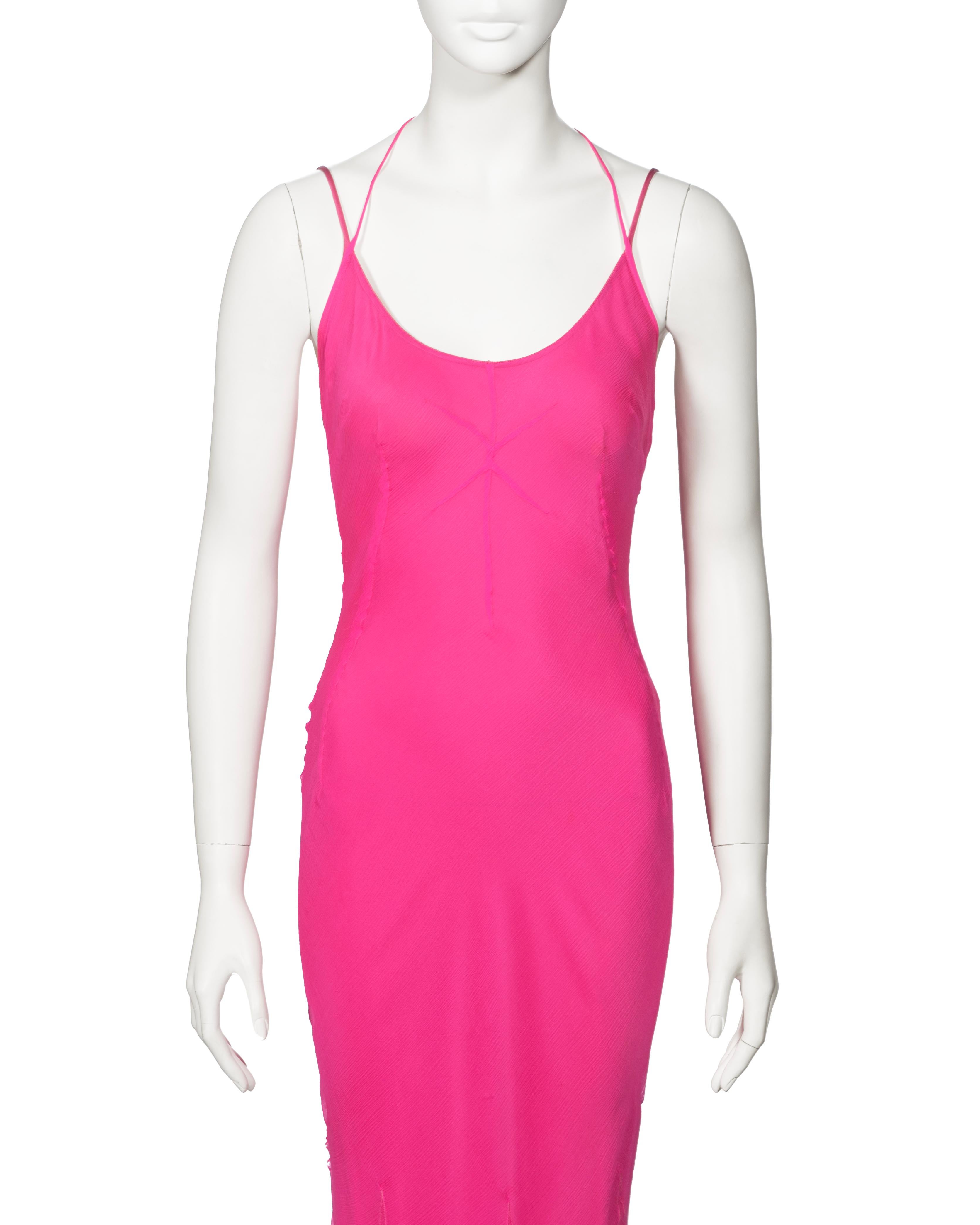 Women's Dolce & Gabbana Hot Pink Silk Chiffon Halter Neck Evening Dress, fw 2000 For Sale