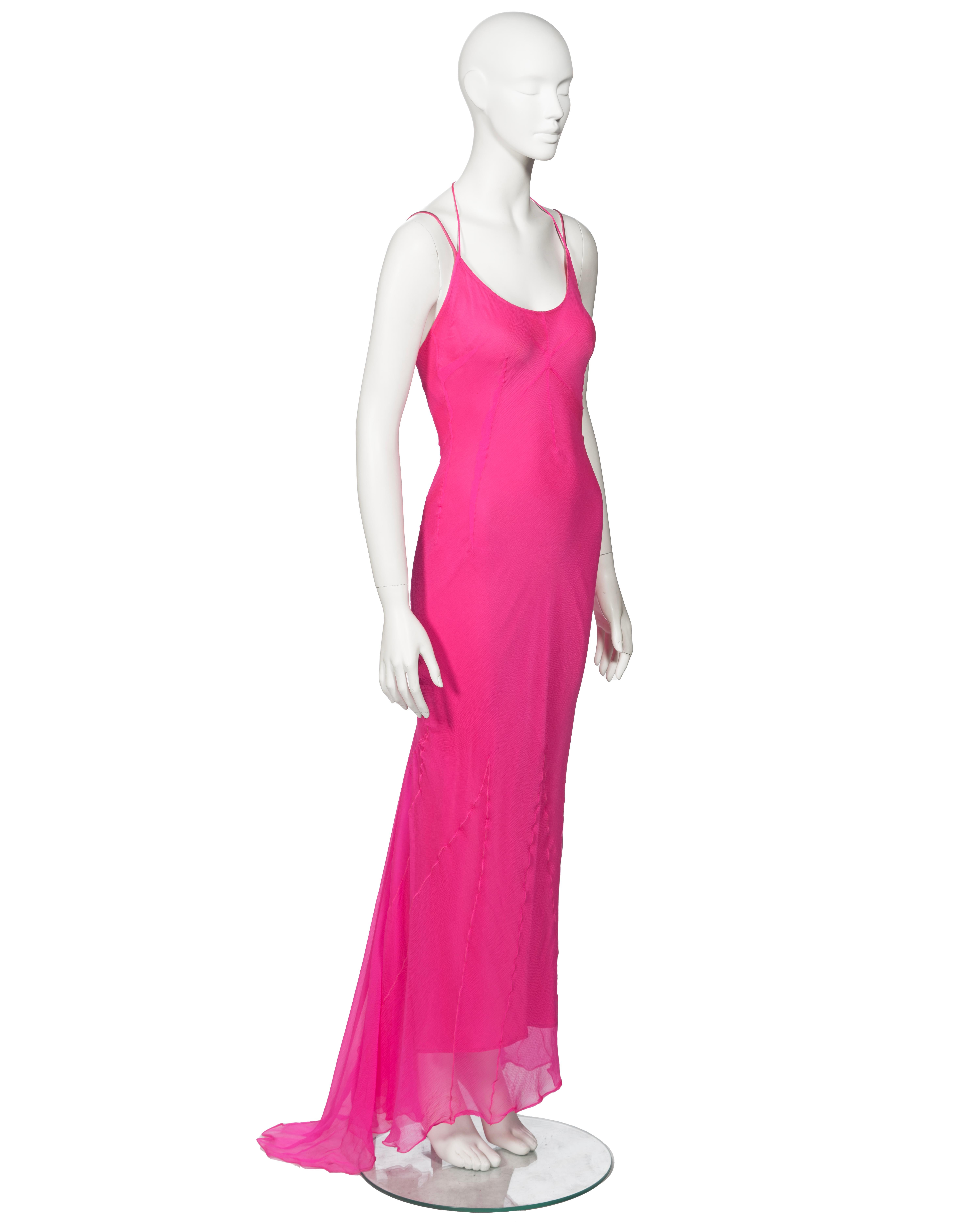 Dolce & Gabbana Hot Pink Silk Chiffon Halter Neck Evening Dress, fw 2000 For Sale 2