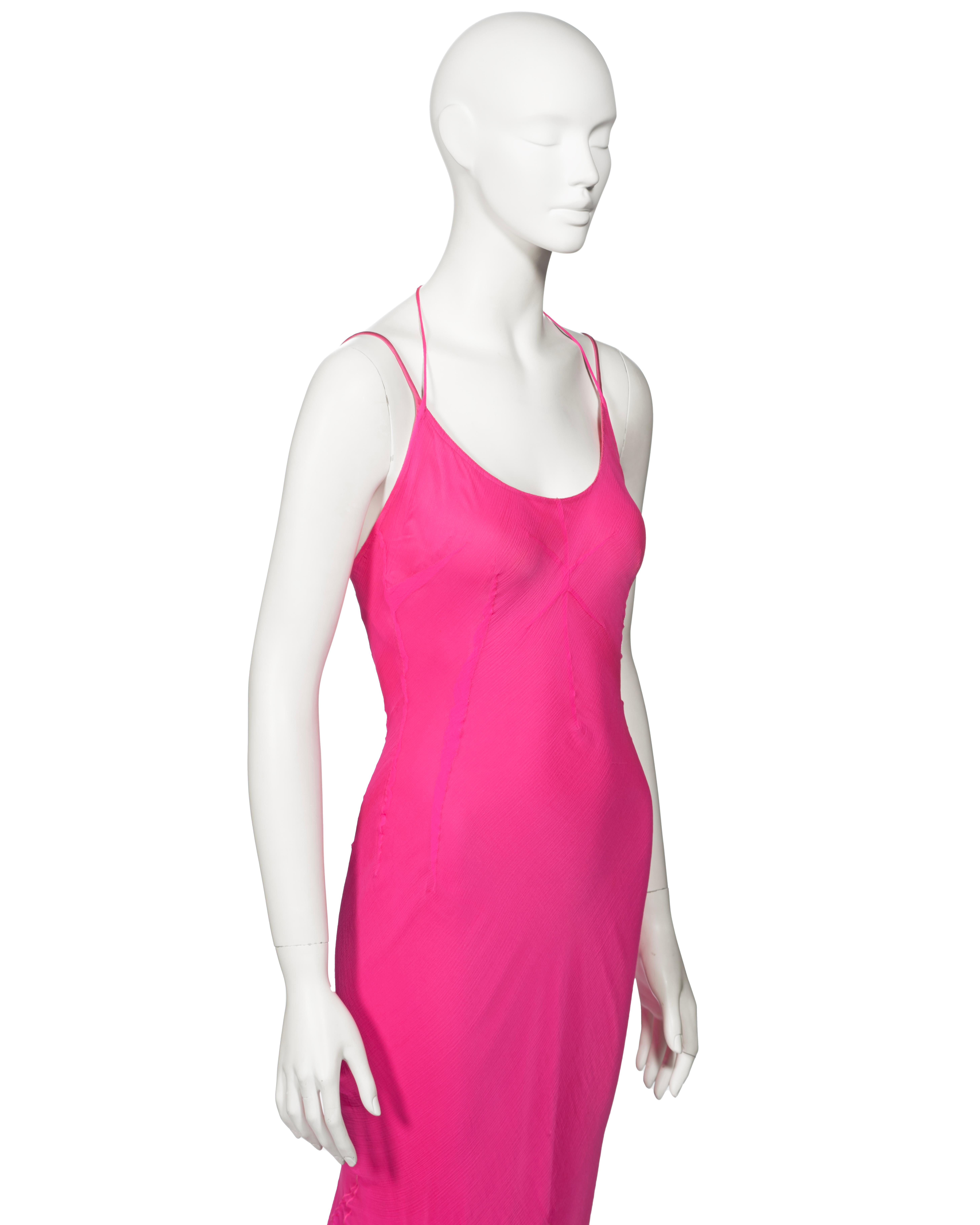 Dolce & Gabbana Hot Pink Silk Chiffon Halter Neck Evening Dress, fw 2000 For Sale 3