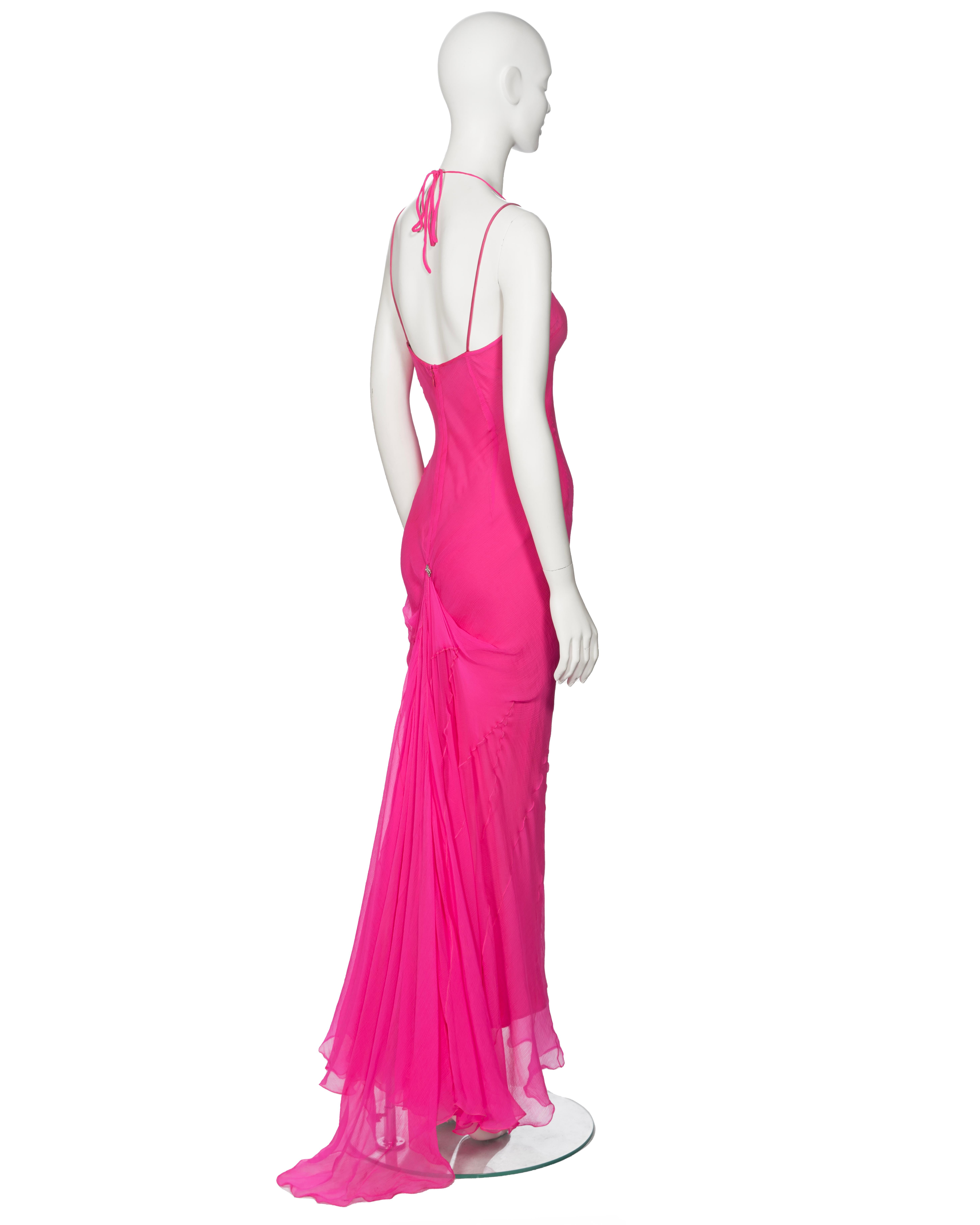 Dolce & Gabbana Hot Pink Silk Chiffon Halter Neck Evening Dress, fw 2000 For Sale 4