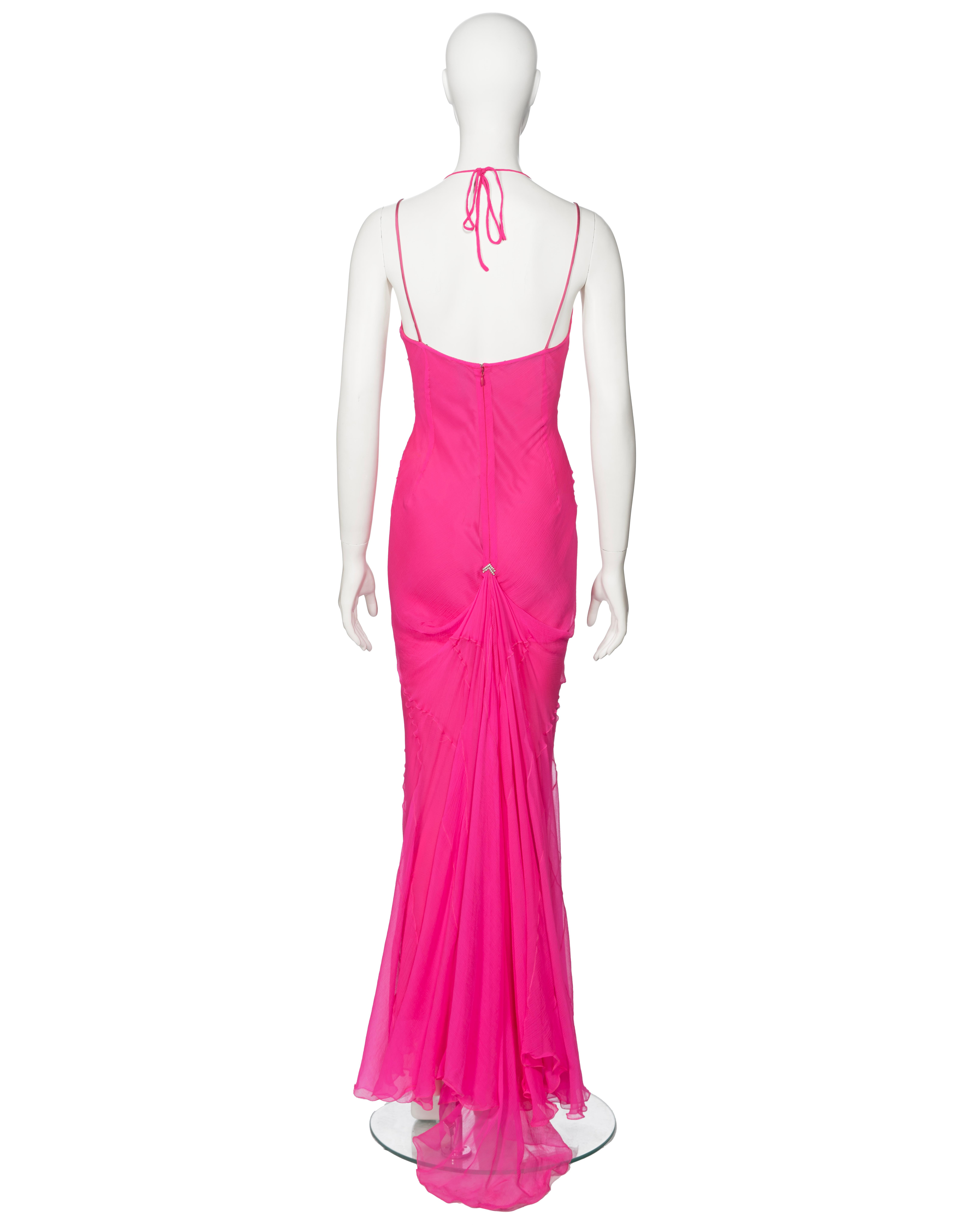 Dolce & Gabbana Hot Pink Silk Chiffon Halter Neck Evening Dress, fw 2000 For Sale 5