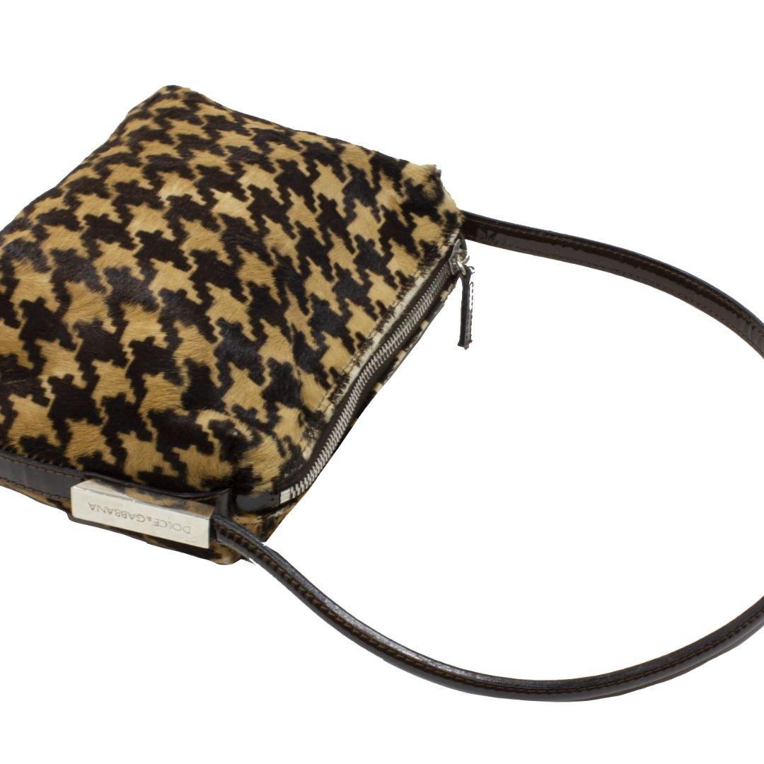Dolce & Gabbana Houndstooth Black and Brown Baguette For Sale 1