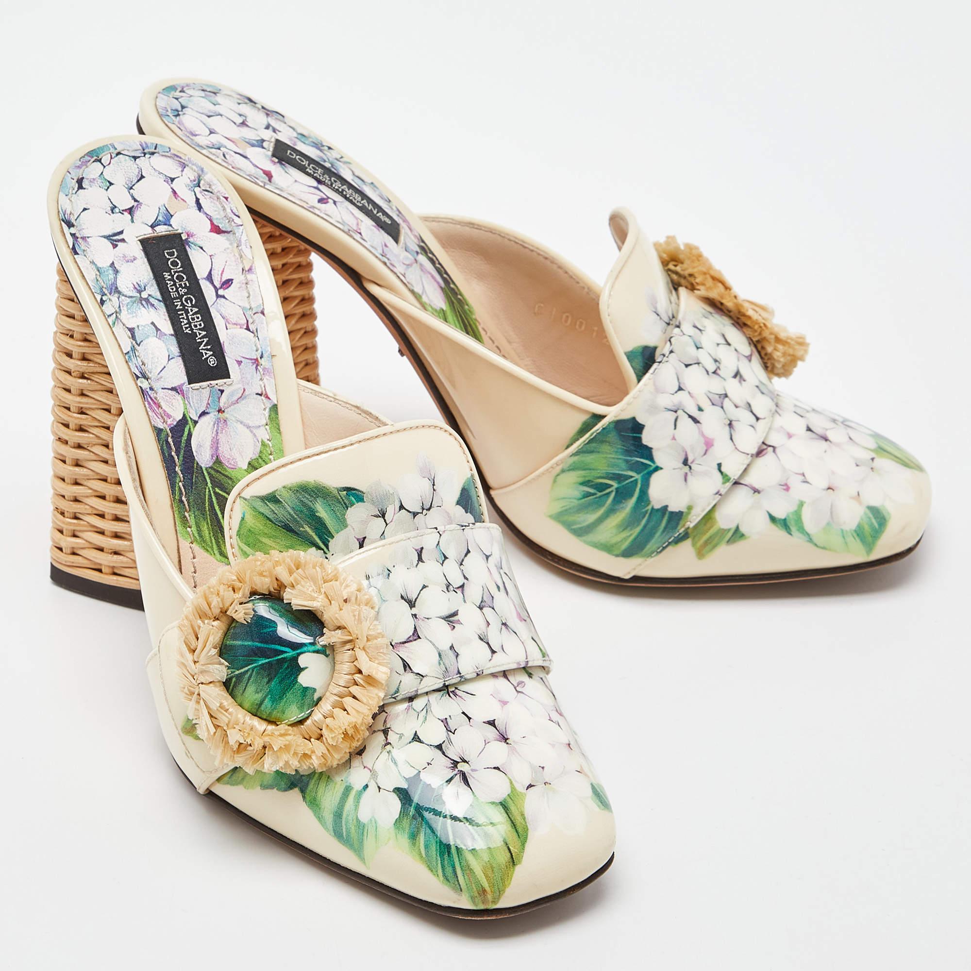 Dolce & Gabbana Hydrangea Print patent Leather Jackie Mules 1
