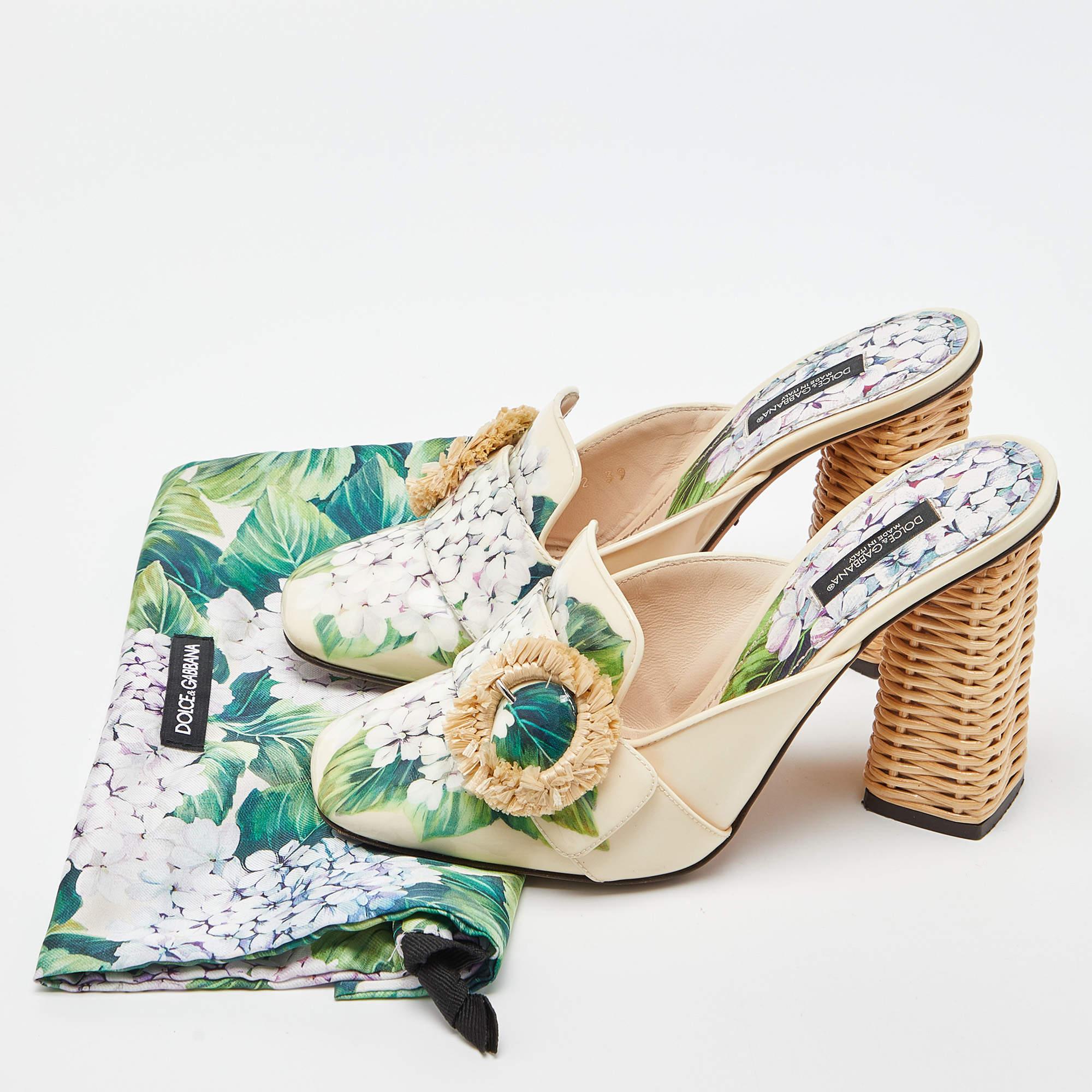 Dolce & Gabbana Hydrangea Print patent Leather Jackie Mules 5