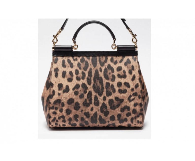 Dolce and Gabbana iconic handbag from the Sicily line in leopard textured  leather For Sale at 1stDibs